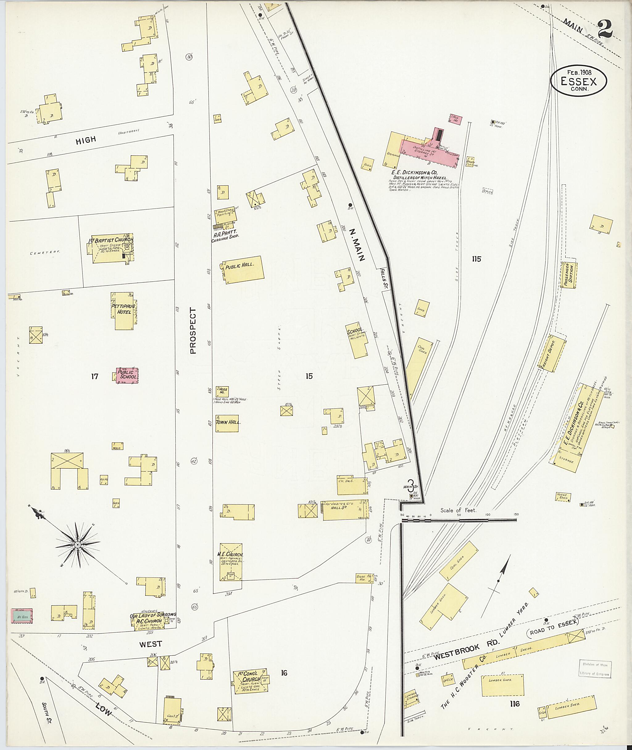 This old map of Essex, Middlesex County, Connecticut was created by Sanborn Map Company in 1908