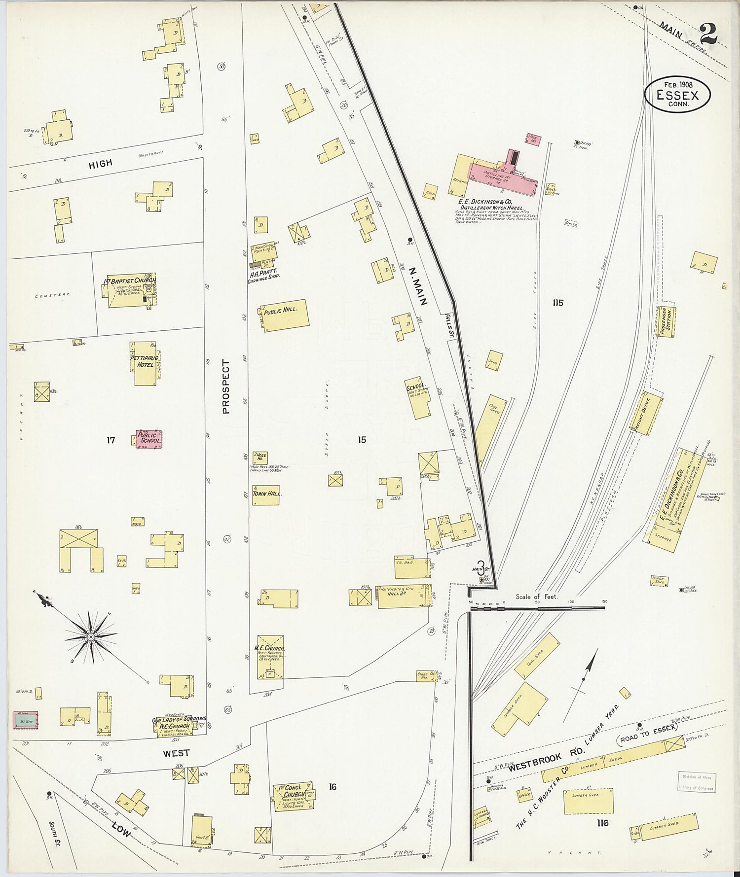 This old map of Essex, Middlesex County, Connecticut was created by Sanborn Map Company in 1908