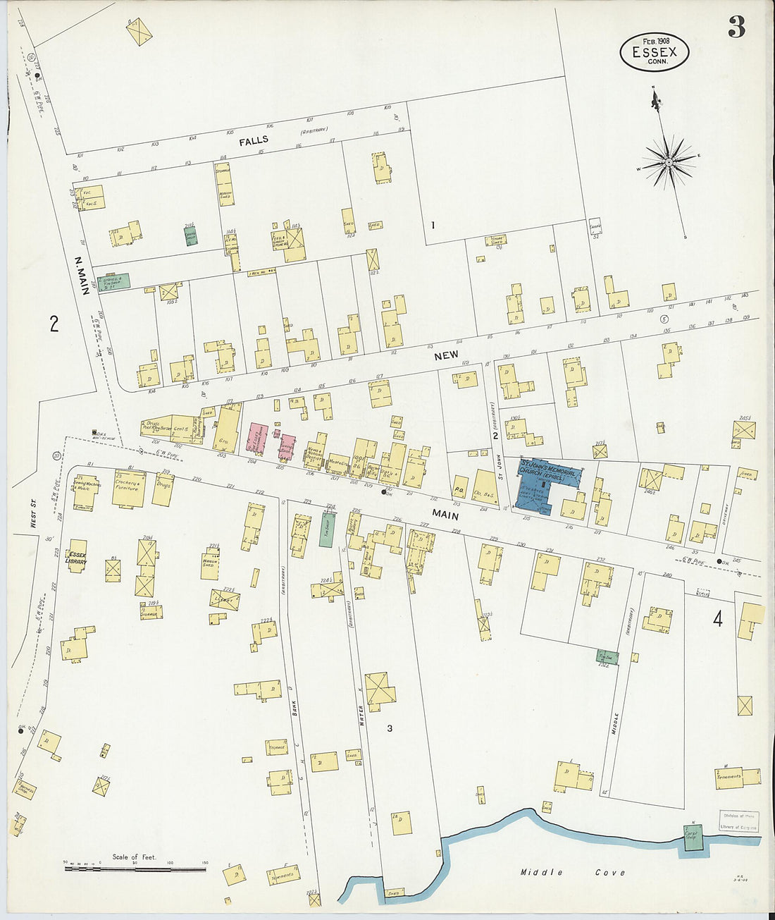 This old map of Essex, Middlesex County, Connecticut was created by Sanborn Map Company in 1908