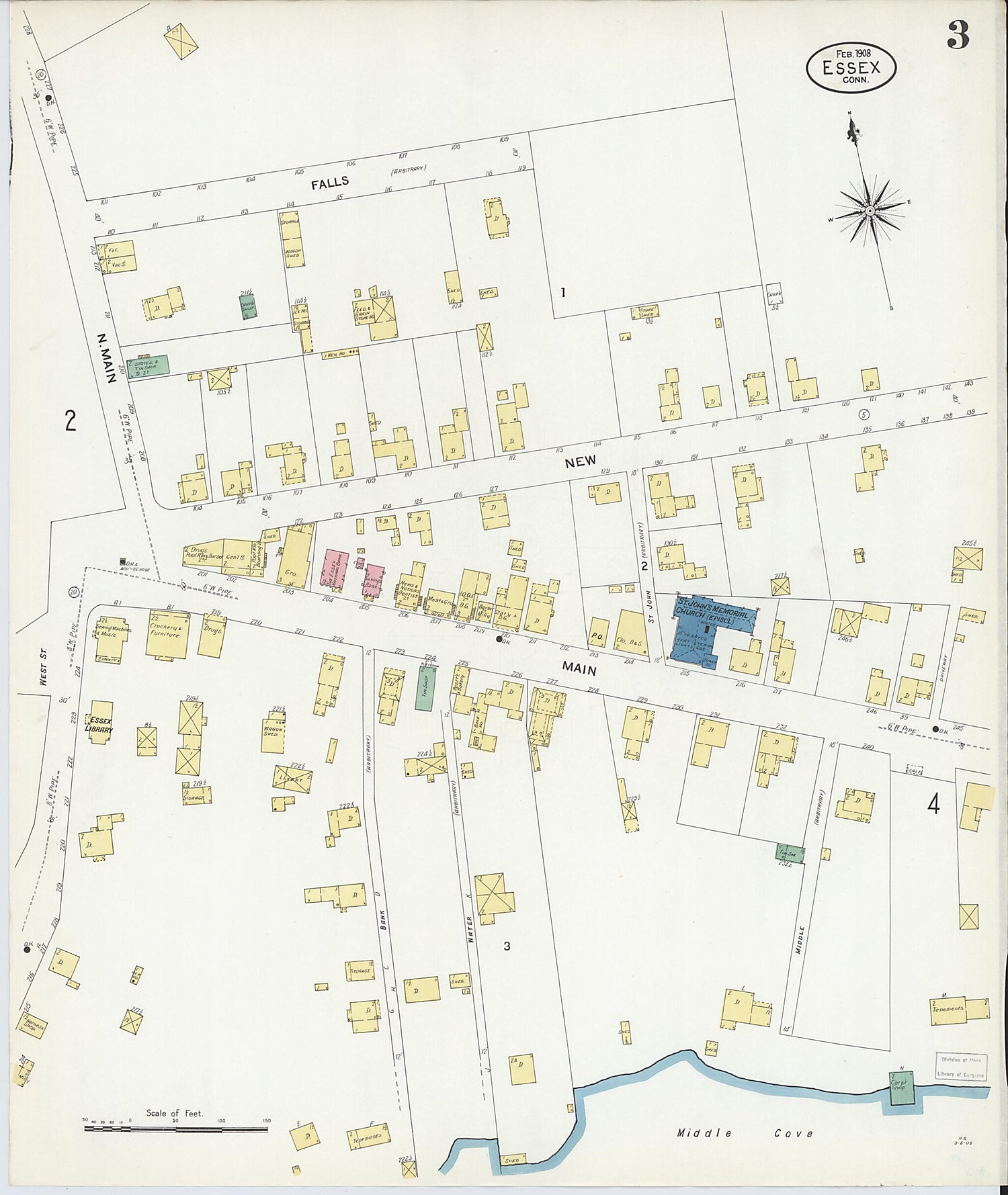 This old map of Essex, Middlesex County, Connecticut was created by Sanborn Map Company in 1908