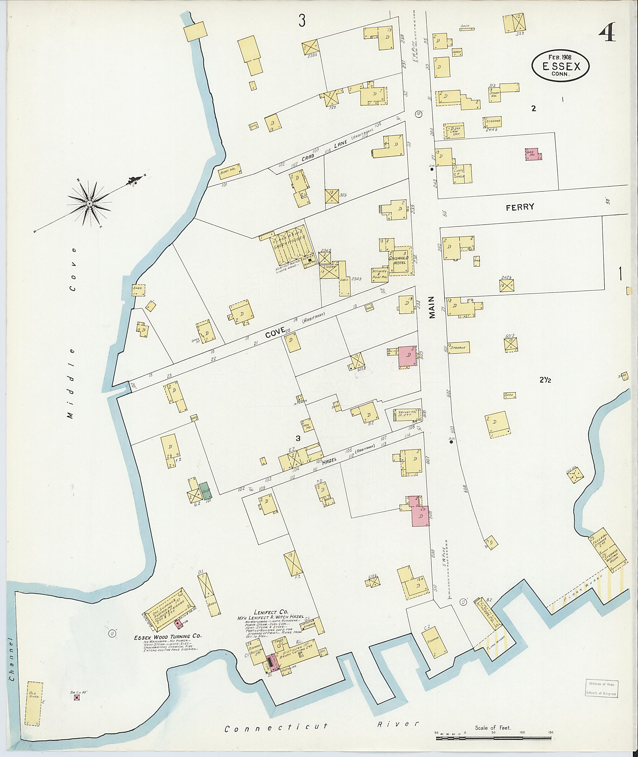 This old map of Essex, Middlesex County, Connecticut was created by Sanborn Map Company in 1908