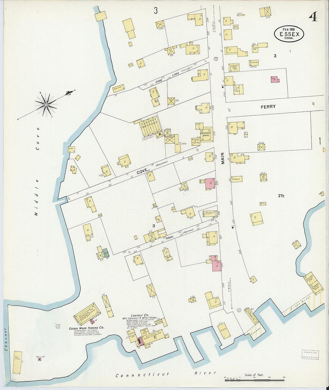 This old map of Essex, Middlesex County, Connecticut was created by Sanborn Map Company in 1908