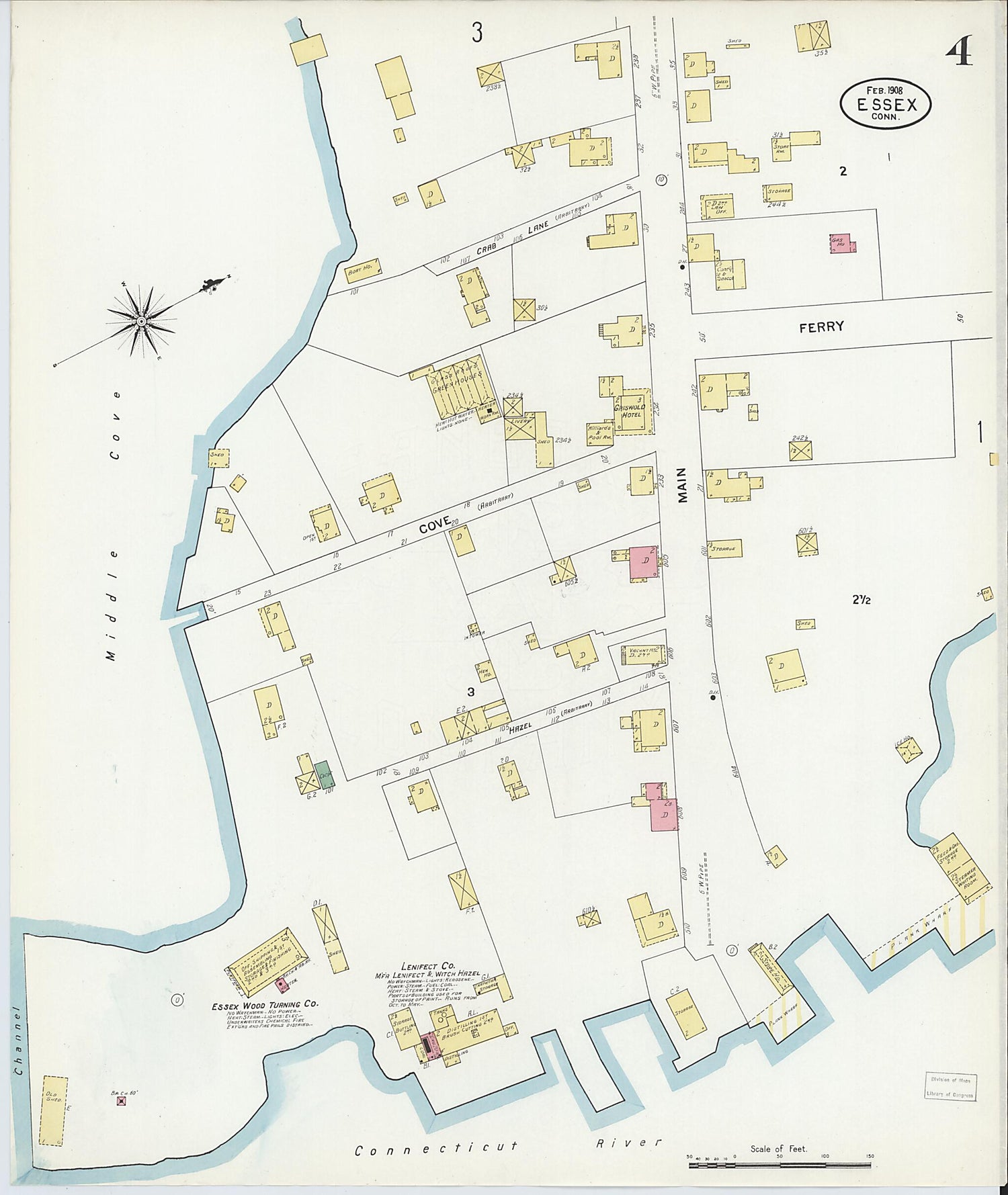 This old map of Essex, Middlesex County, Connecticut was created by Sanborn Map Company in 1908