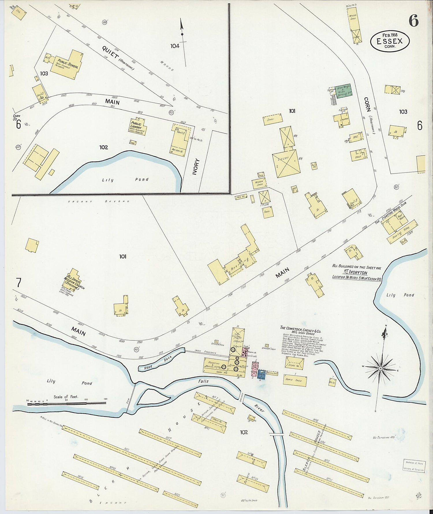 This old map of Essex, Middlesex County, Connecticut was created by Sanborn Map Company in 1908