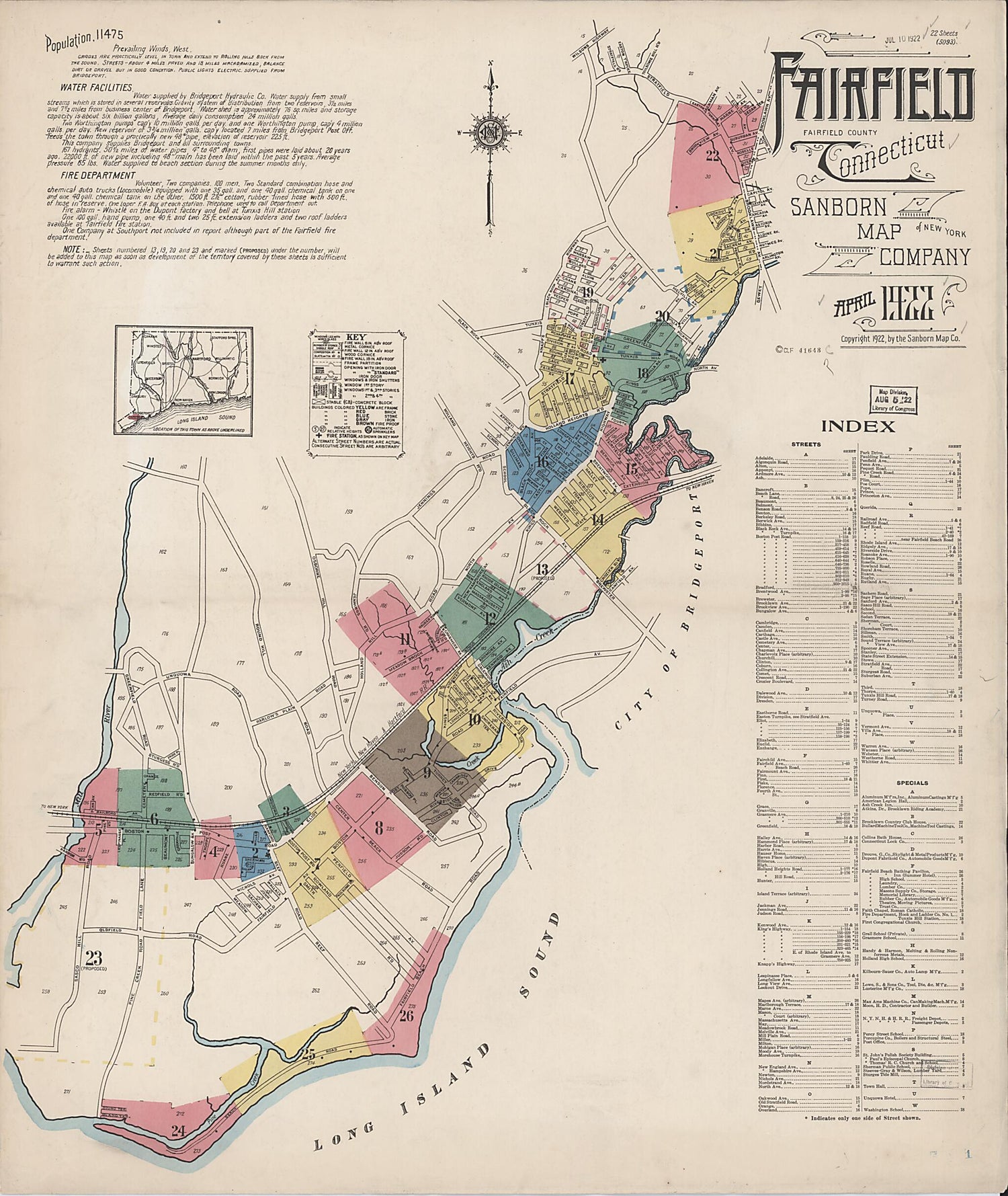 This old map of Fairfield, Fairfield County, Connecticut was created by Sanborn Map Company in 1922
