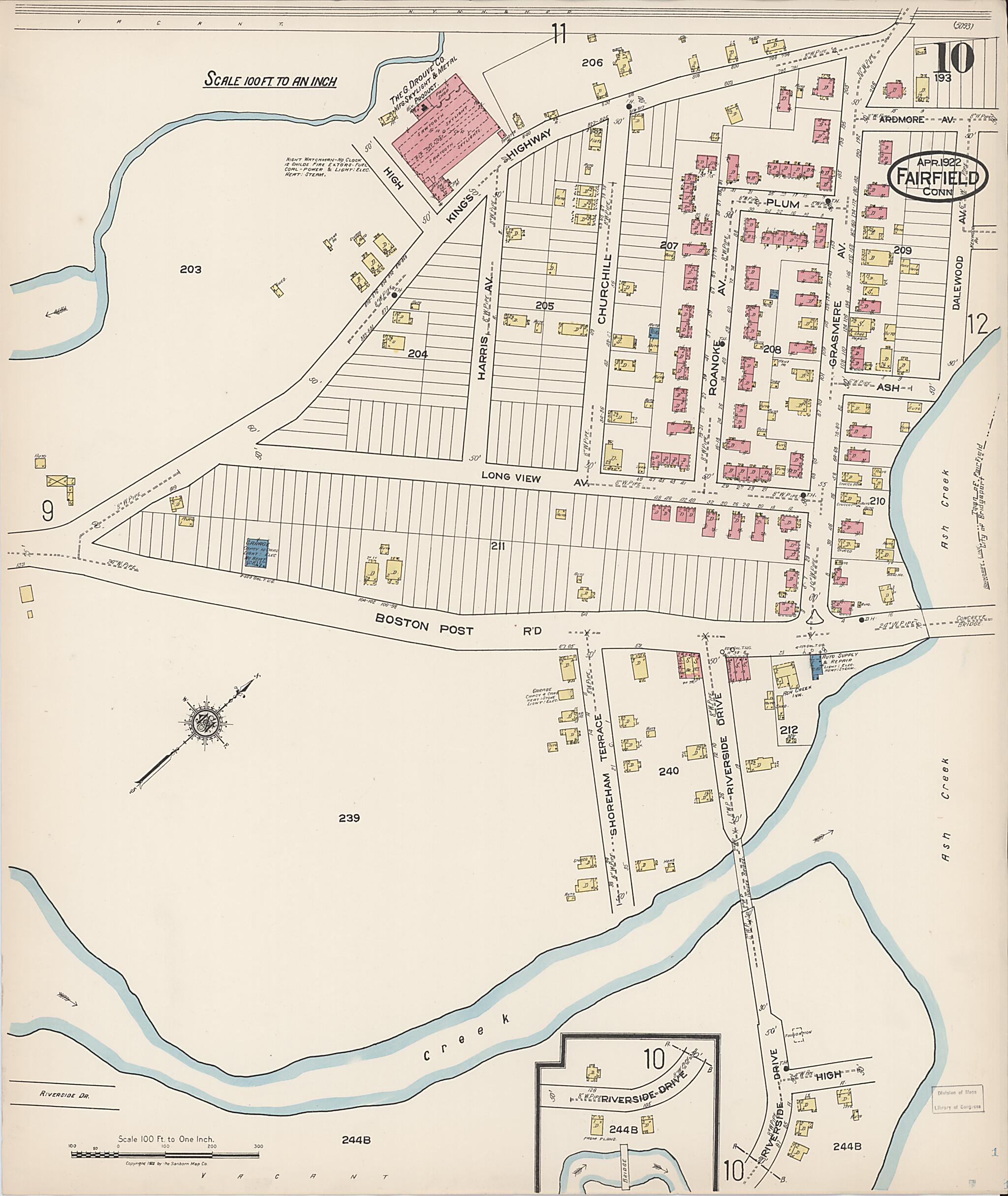This old map of Fairfield, Fairfield County, Connecticut was created by Sanborn Map Company in 1922