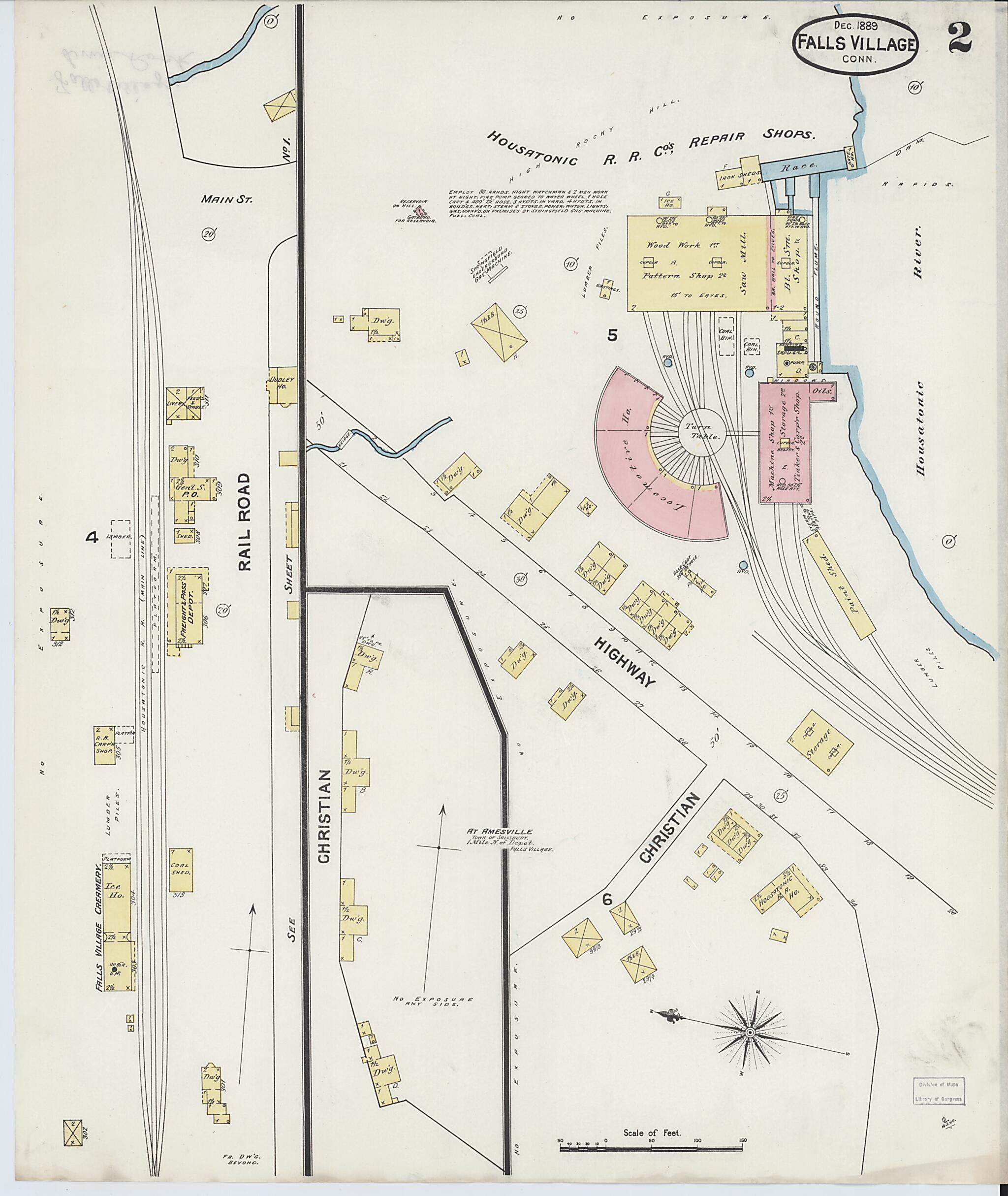 This old map of Falls Village, Litchfield County, Connecticut was created by Sanborn Map Company in 1889