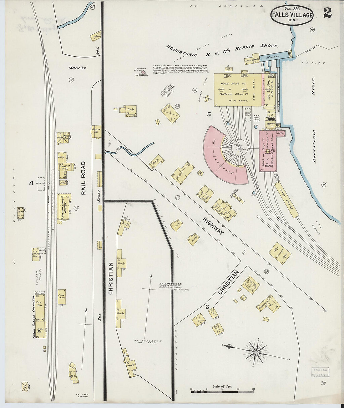 This old map of Falls Village, Litchfield County, Connecticut was created by Sanborn Map Company in 1889