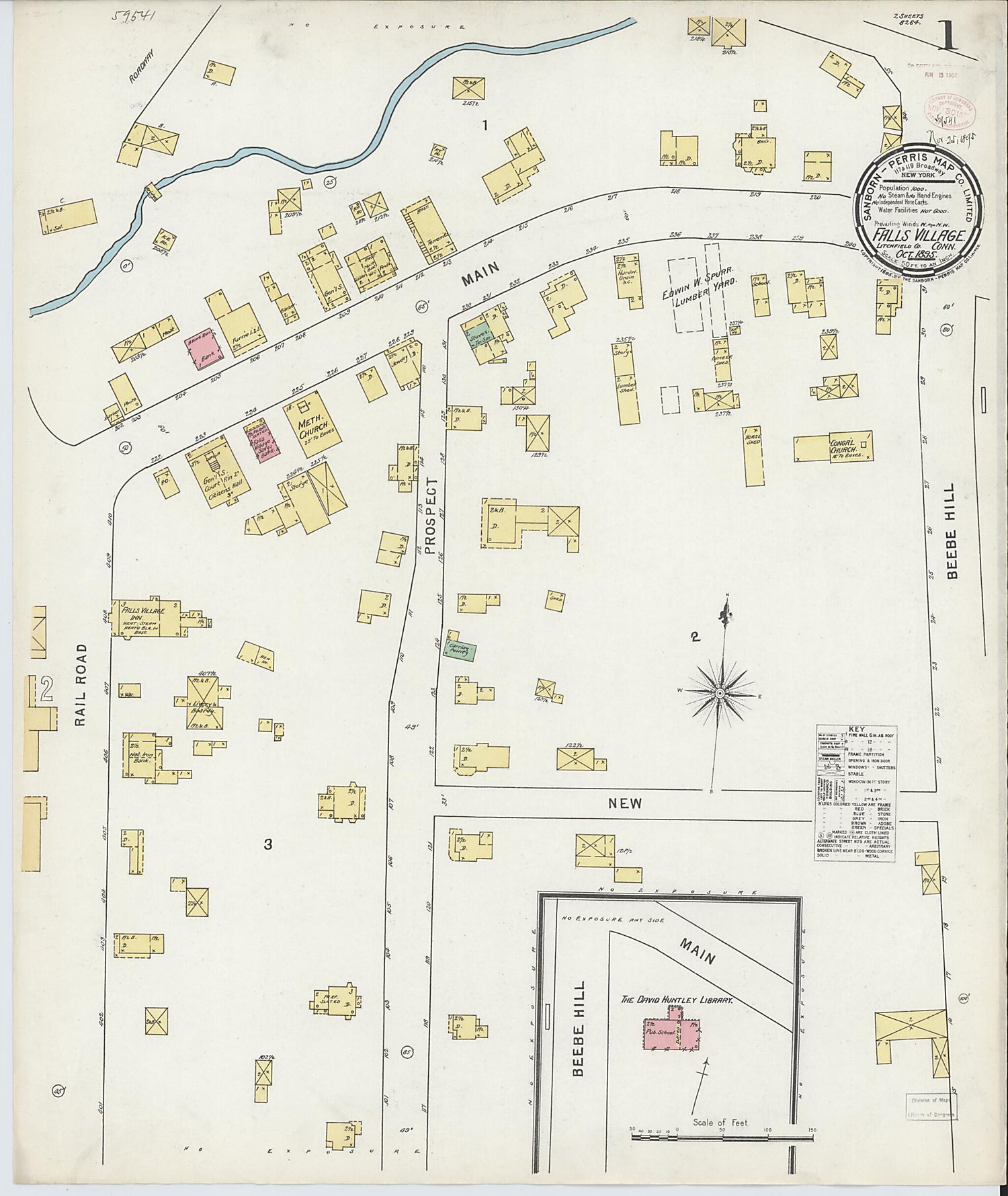 This old map of Falls Village, Litchfield County, Connecticut was created by Sanborn Map Company in 1895