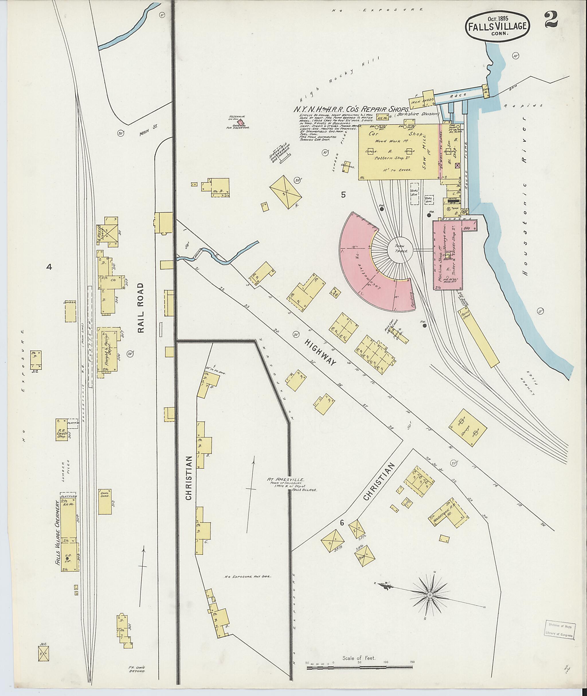 This old map of Falls Village, Litchfield County, Connecticut was created by Sanborn Map Company in 1895