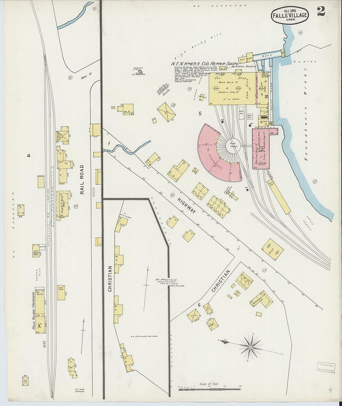 This old map of Falls Village, Litchfield County, Connecticut was created by Sanborn Map Company in 1895