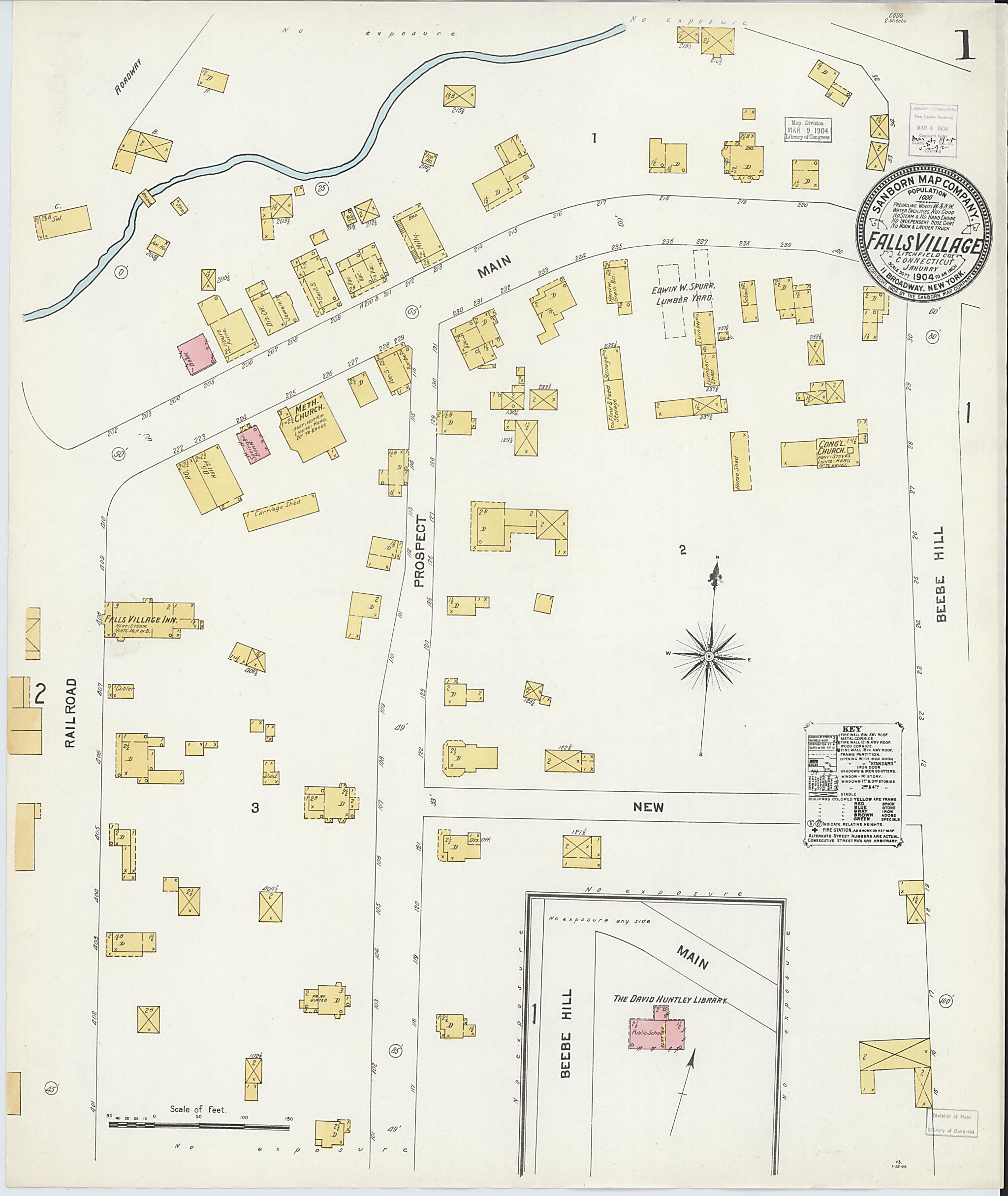 This old map of Falls Village, Litchfield County, Connecticut was created by Sanborn Map Company in 1904