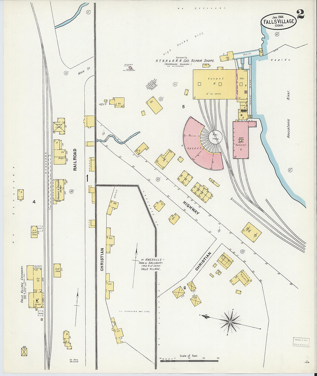This old map of Falls Village, Litchfield County, Connecticut was created by Sanborn Map Company in 1904