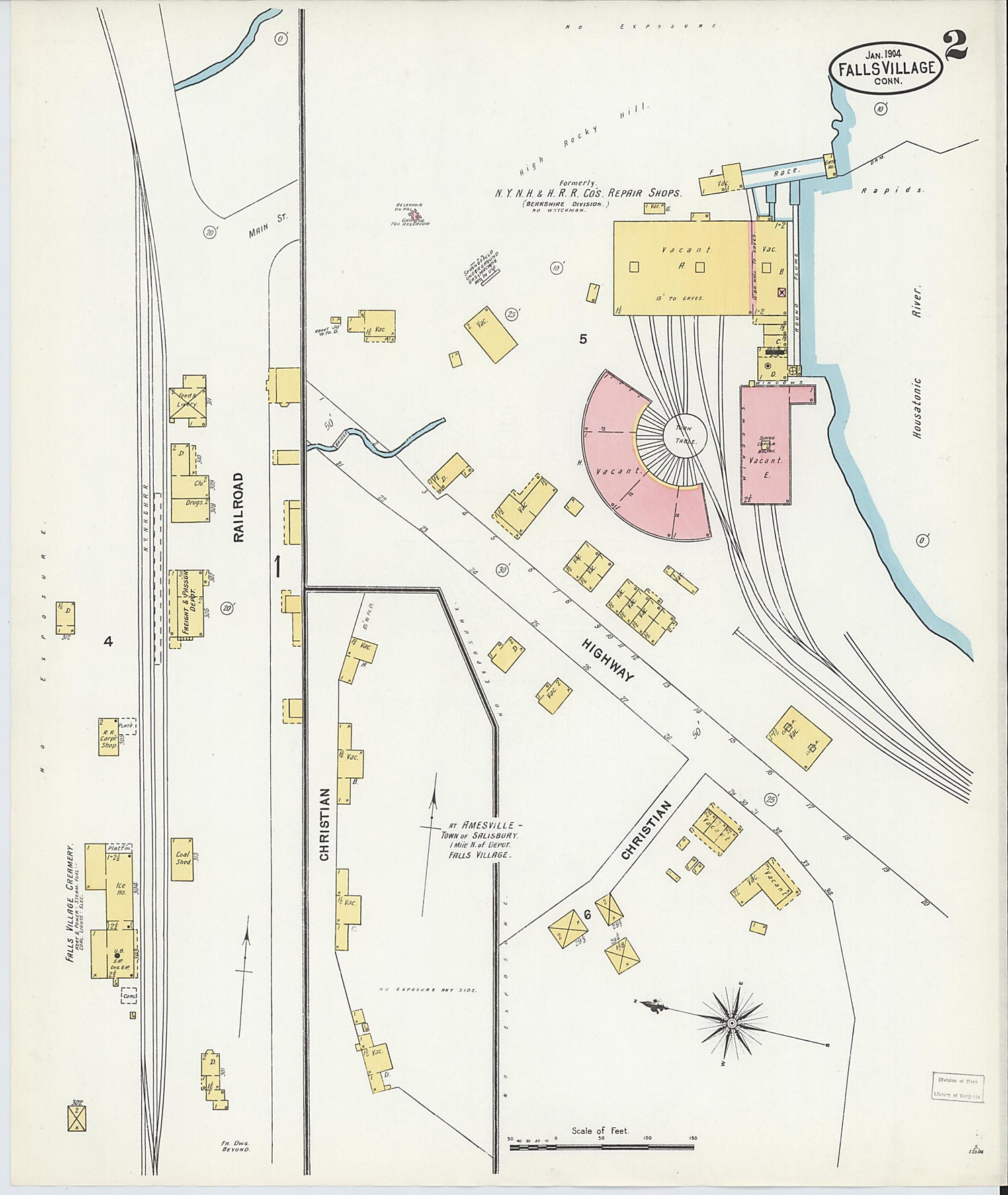 This old map of Falls Village, Litchfield County, Connecticut was created by Sanborn Map Company in 1904