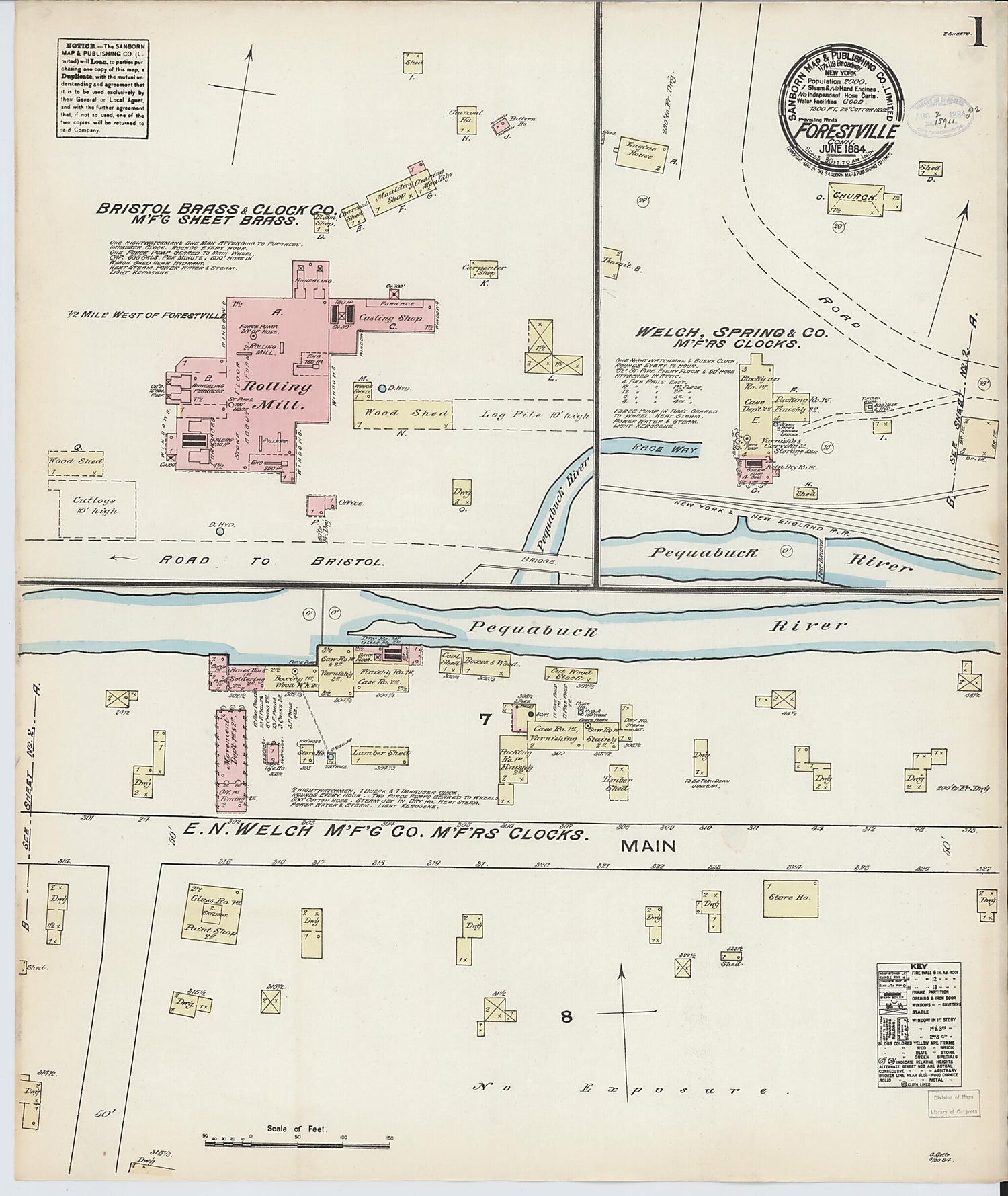 This old map of Forestville, Hartford County, Connecticut was created by Sanborn Map Company in 1884