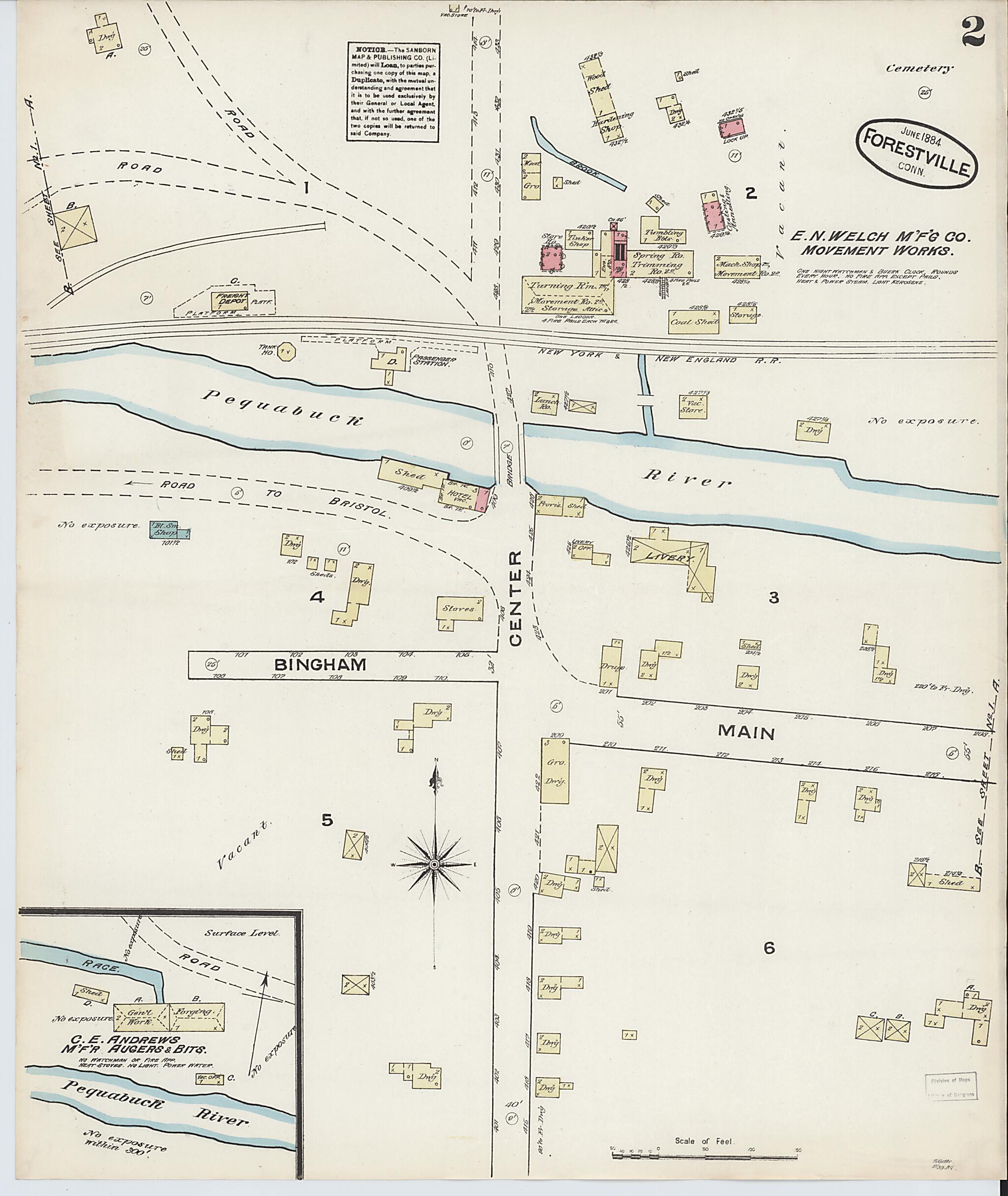 This old map of Forestville, Hartford County, Connecticut was created by Sanborn Map Company in 1884