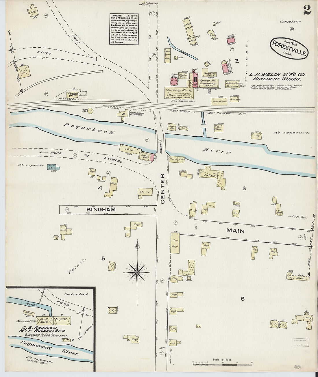 This old map of Forestville, Hartford County, Connecticut was created by Sanborn Map Company in 1884
