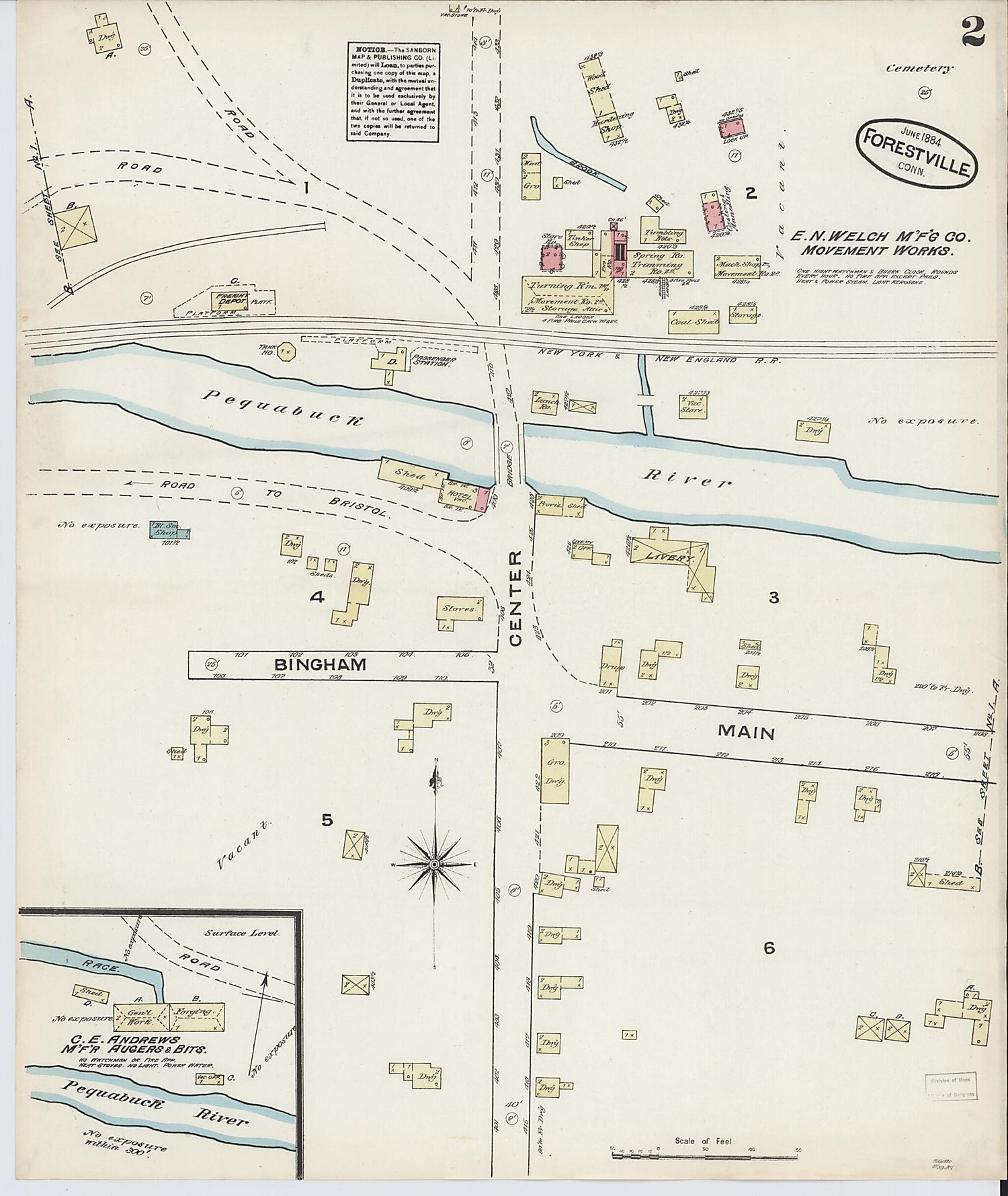 This old map of Forestville, Hartford County, Connecticut was created by Sanborn Map Company in 1884
