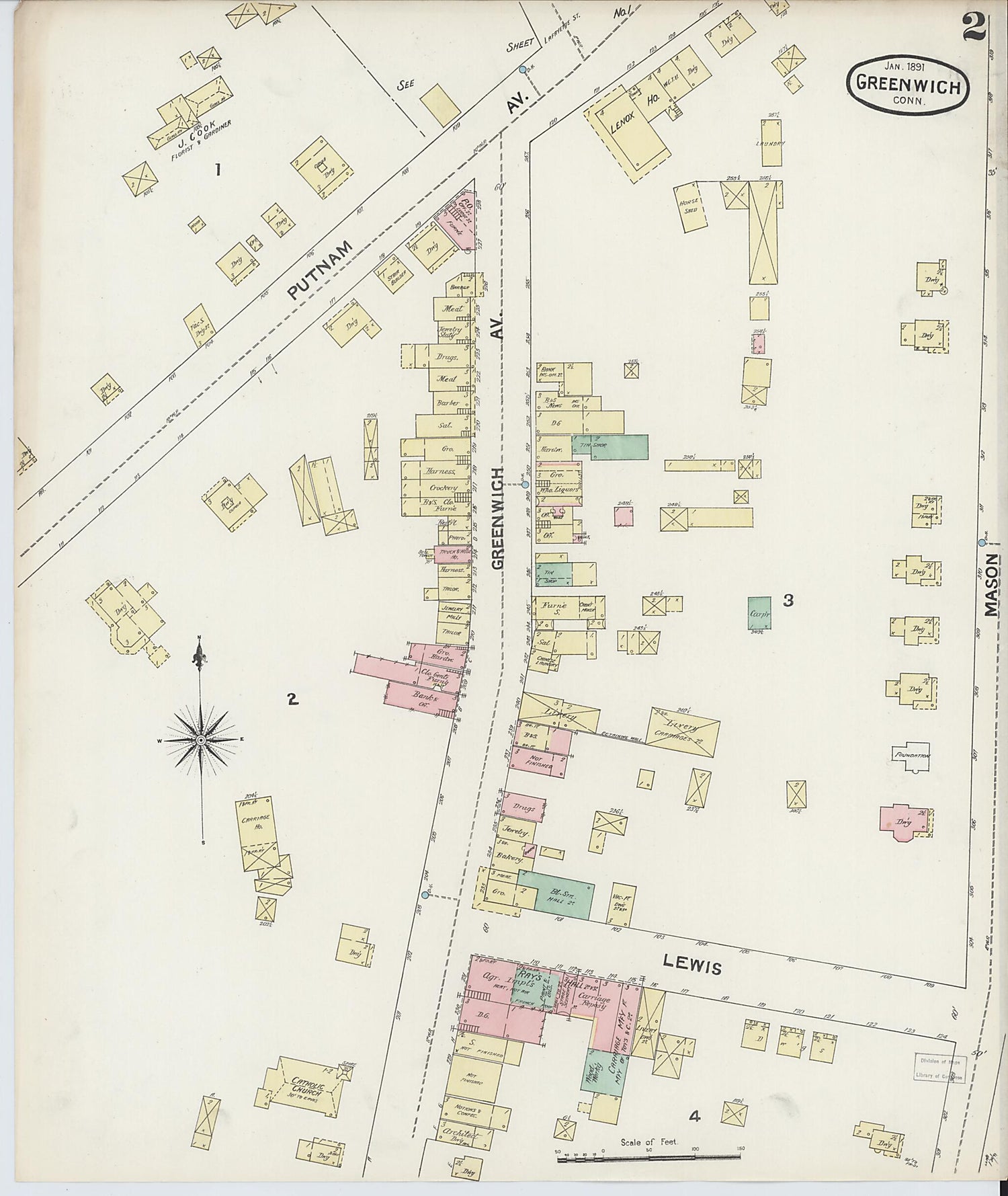 This old map of Greenwich, Fairfield County, Connecticut was created by Sanborn Map Company in 1891