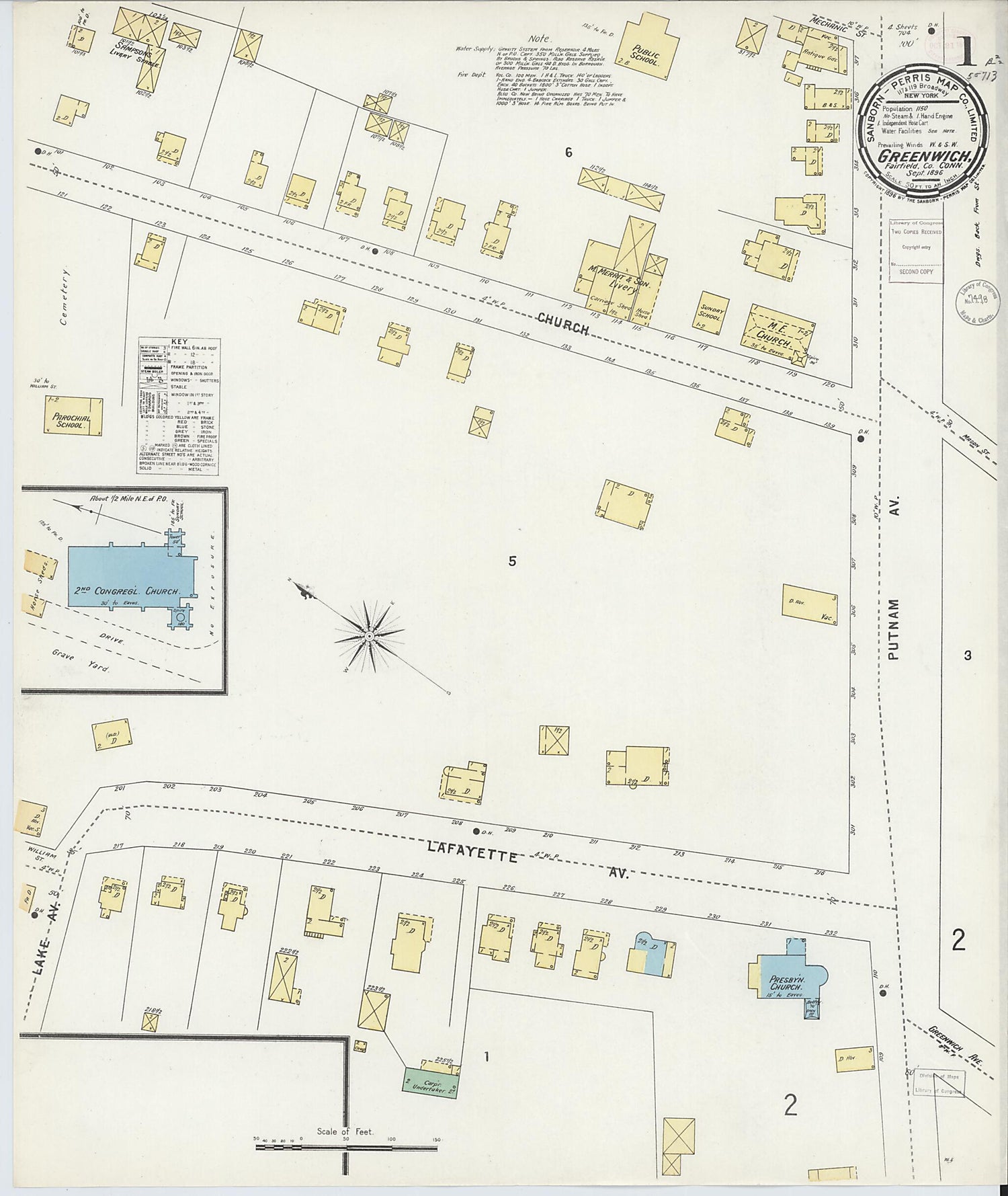 This old map of Greenwich, Fairfield County, Connecticut was created by Sanborn Map Company in 1896