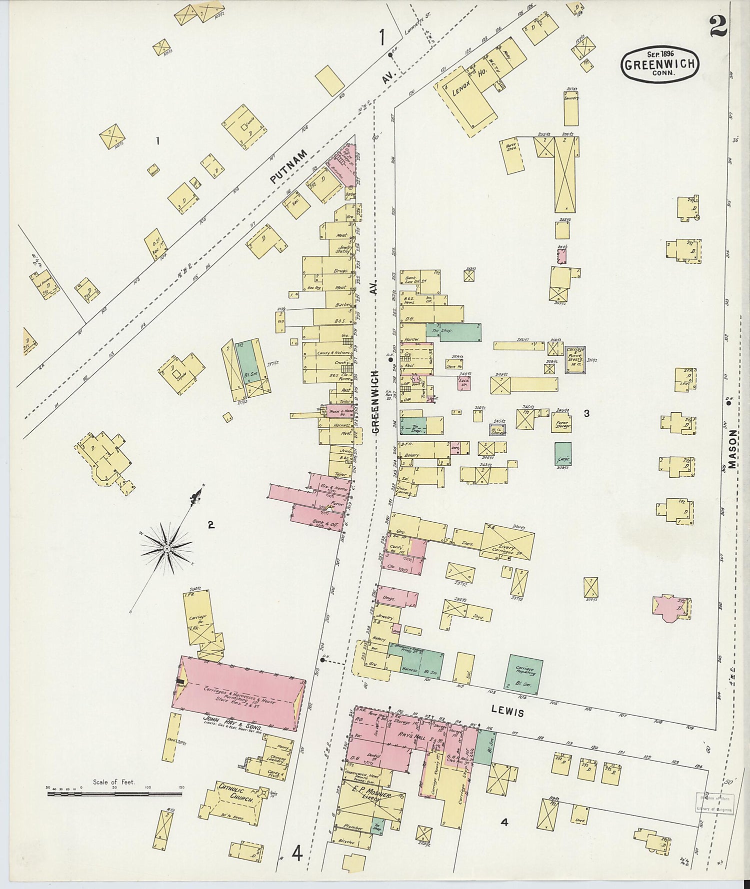 This old map of Greenwich, Fairfield County, Connecticut was created by Sanborn Map Company in 1896