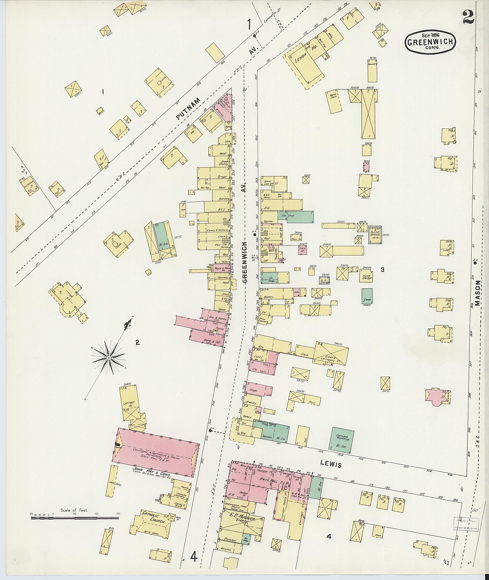 This old map of Greenwich, Fairfield County, Connecticut was created by Sanborn Map Company in 1896