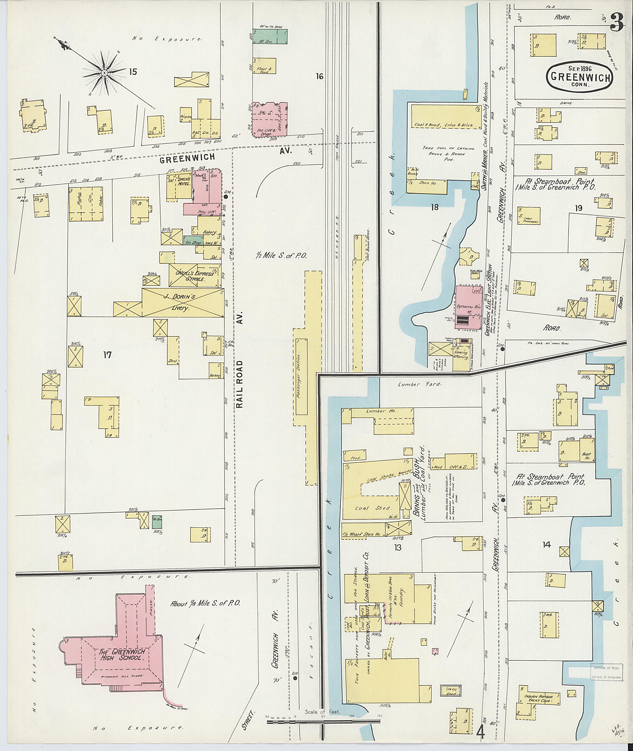 This old map of Greenwich, Fairfield County, Connecticut was created by Sanborn Map Company in 1896