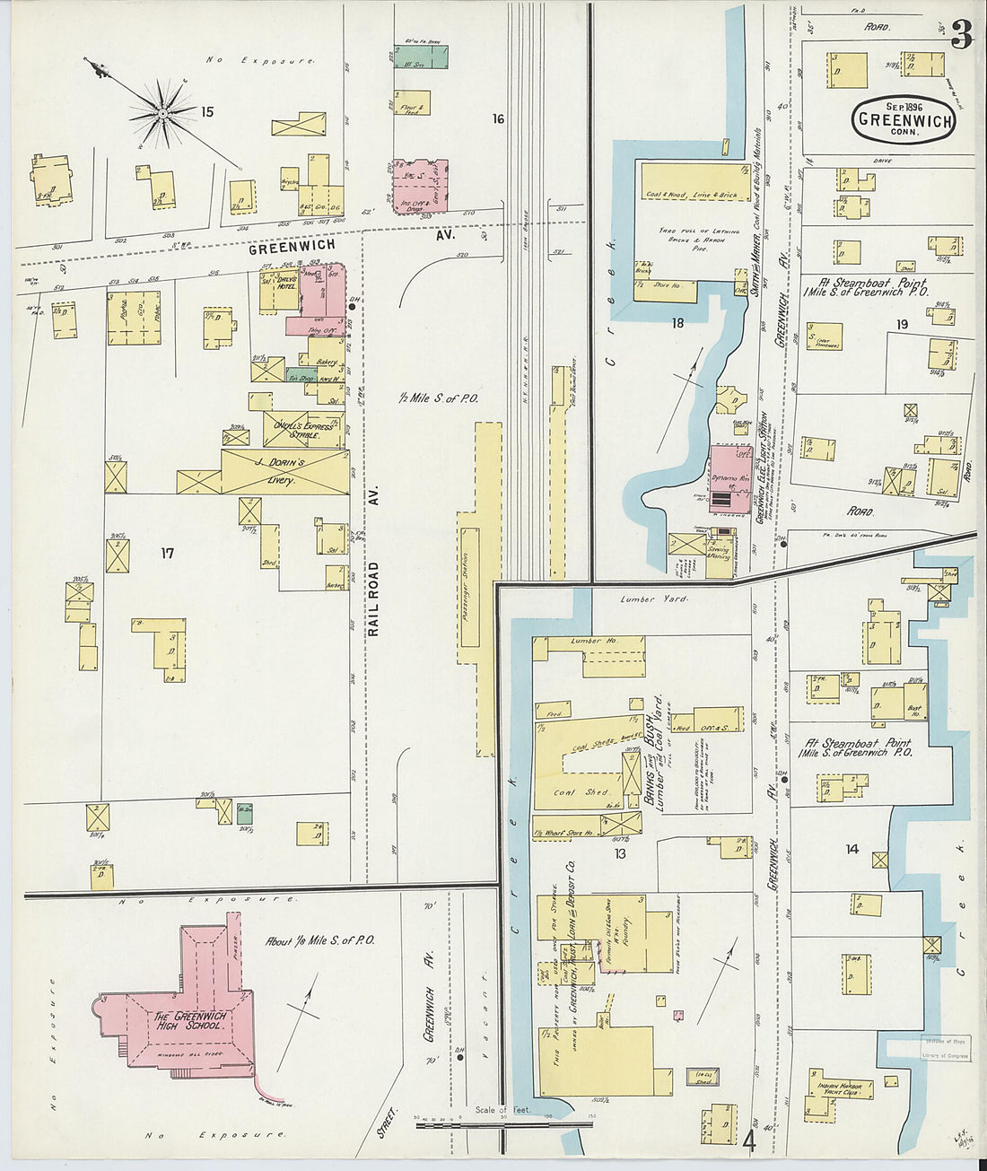 This old map of Greenwich, Fairfield County, Connecticut was created by Sanborn Map Company in 1896