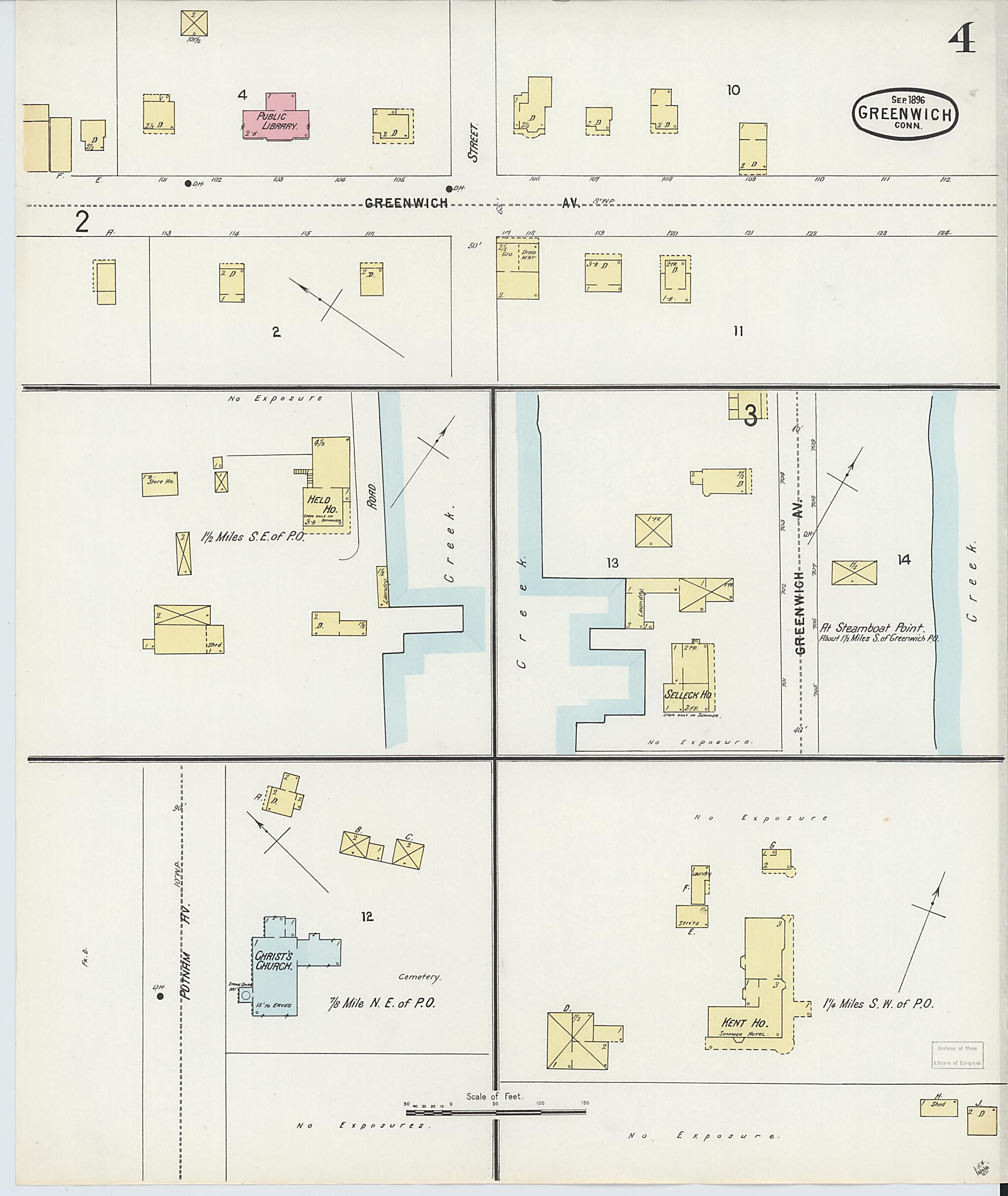 This old map of Greenwich, Fairfield County, Connecticut was created by Sanborn Map Company in 1896