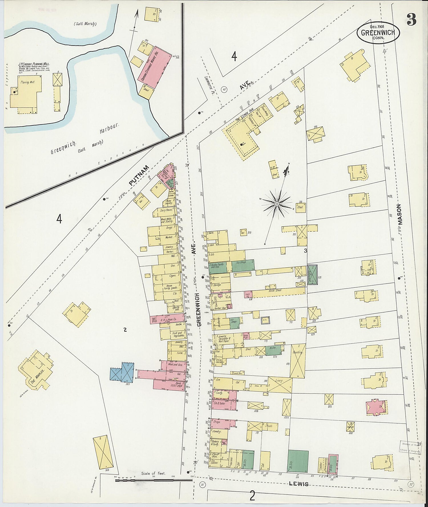 This old map of Greenwich, Fairfield County, Connecticut was created by Sanborn Map Company in 1901