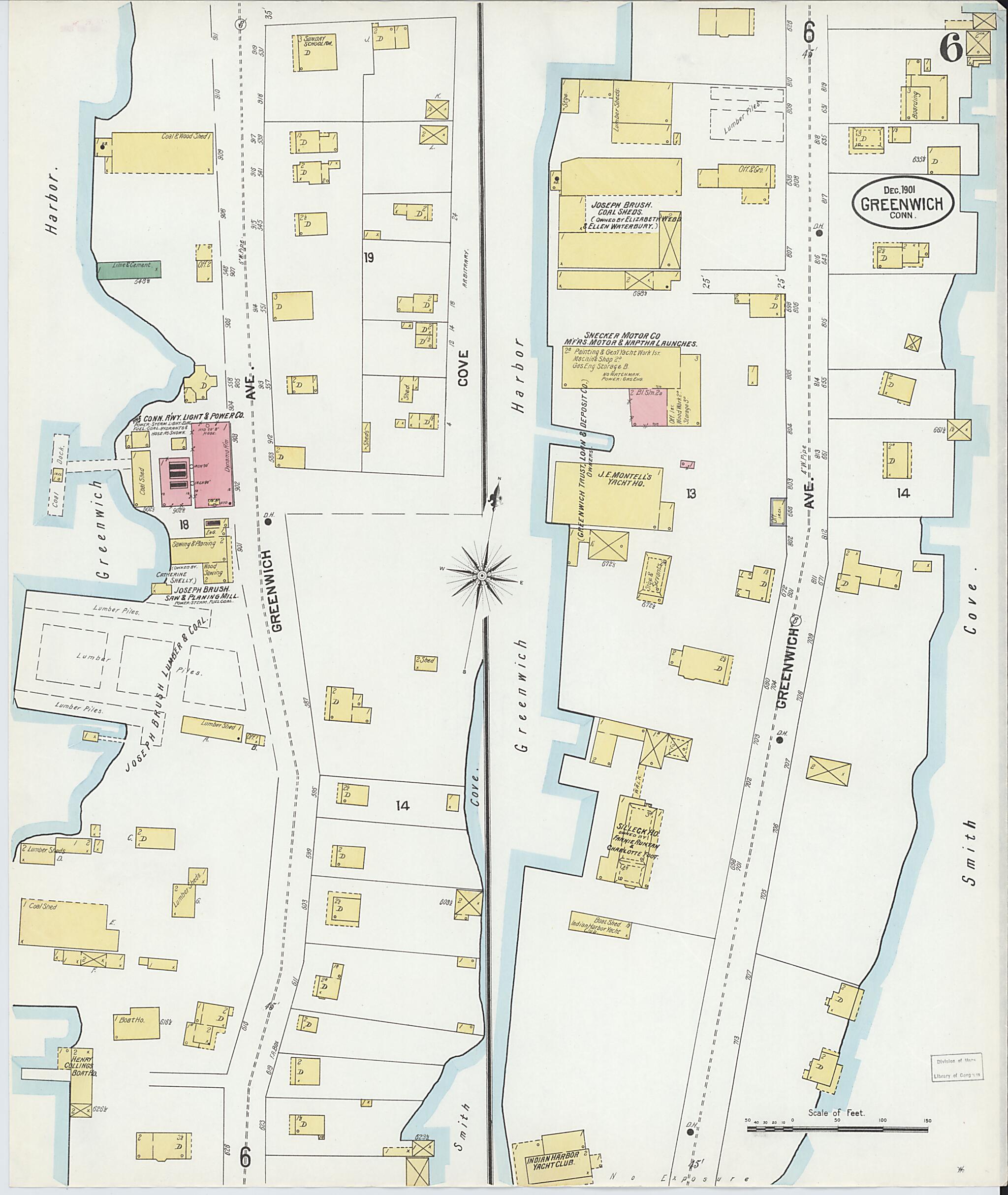 This old map of Greenwich, Fairfield County, Connecticut was created by Sanborn Map Company in 1901