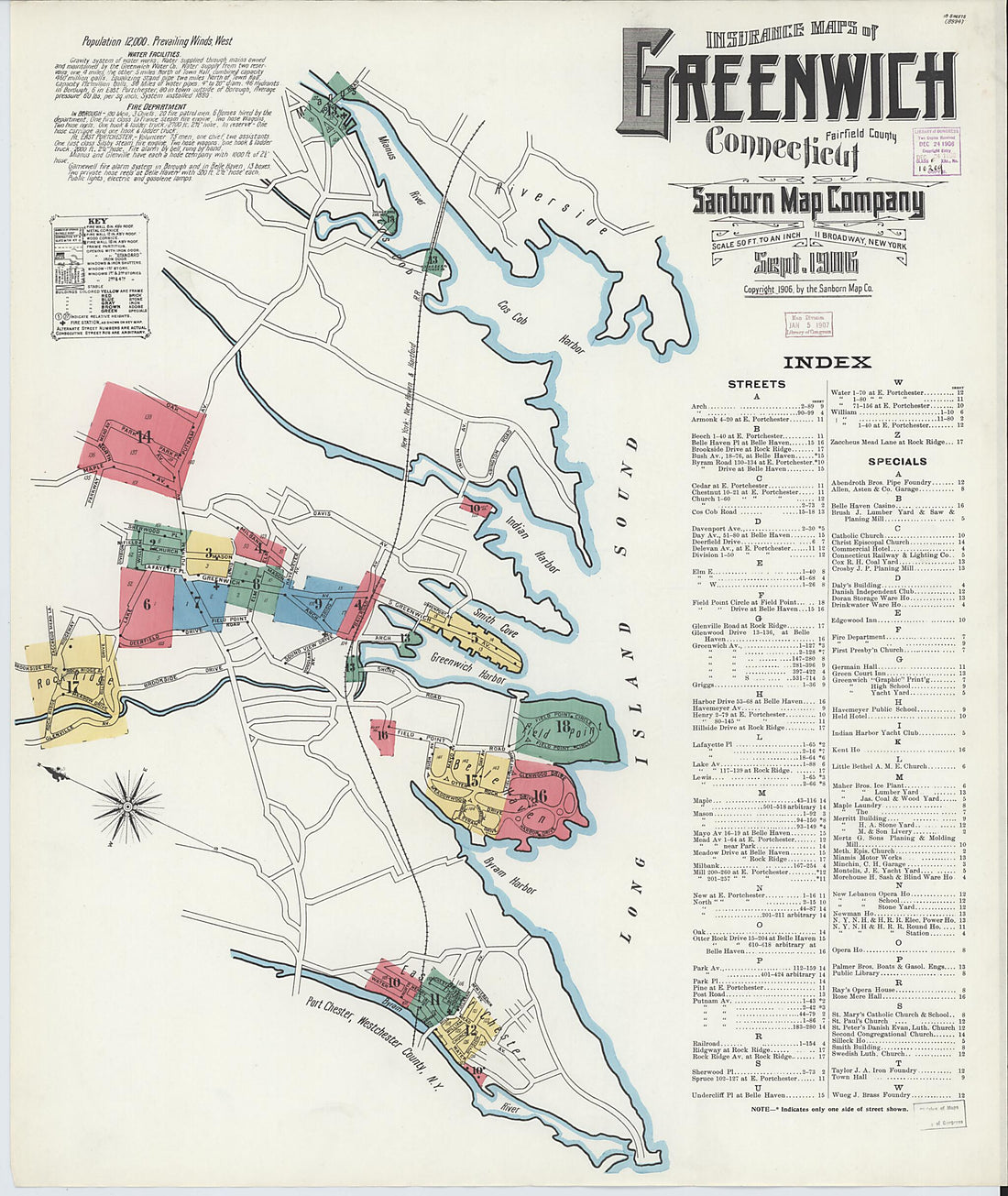 This old map of Greenwich, Fairfield County, Connecticut was created by Sanborn Map Company in 1906