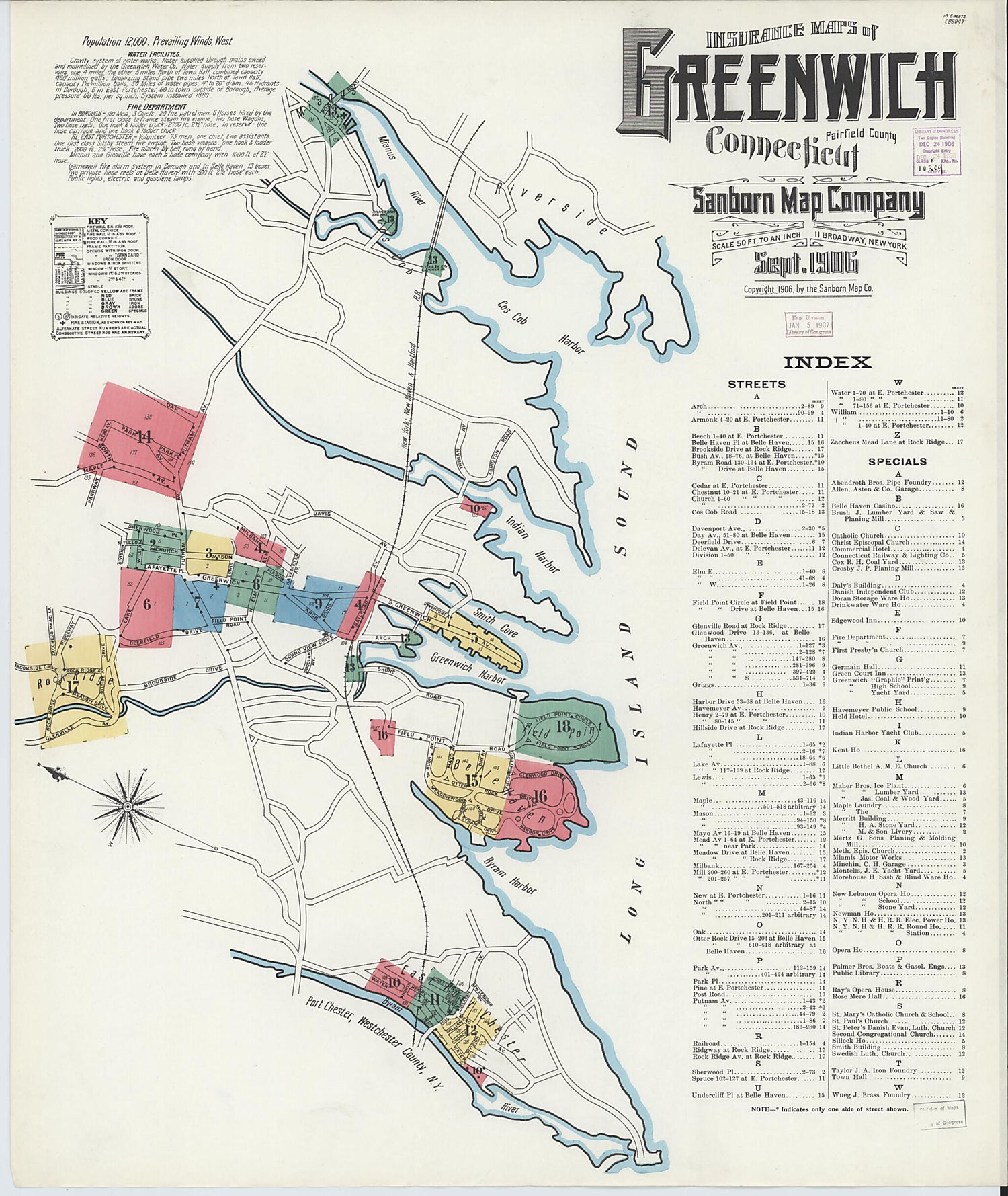 This old map of Greenwich, Fairfield County, Connecticut was created by Sanborn Map Company in 1906