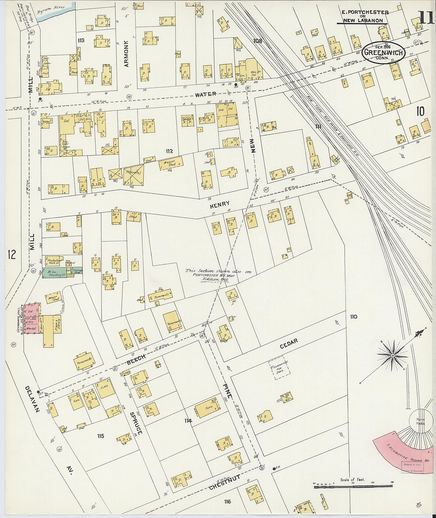 This old map of Greenwich, Fairfield County, Connecticut was created by Sanborn Map Company in 1906