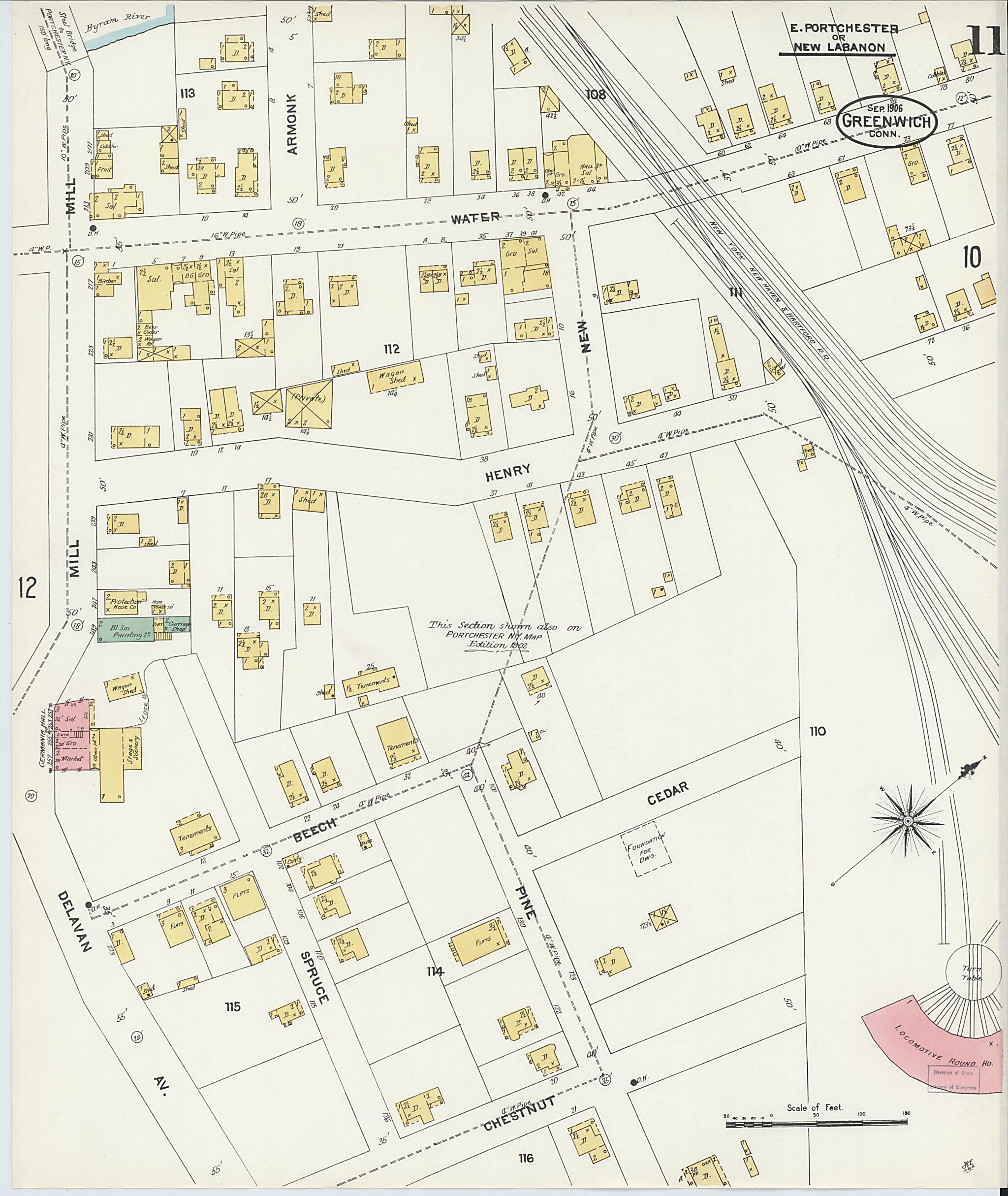 This old map of Greenwich, Fairfield County, Connecticut was created by Sanborn Map Company in 1906