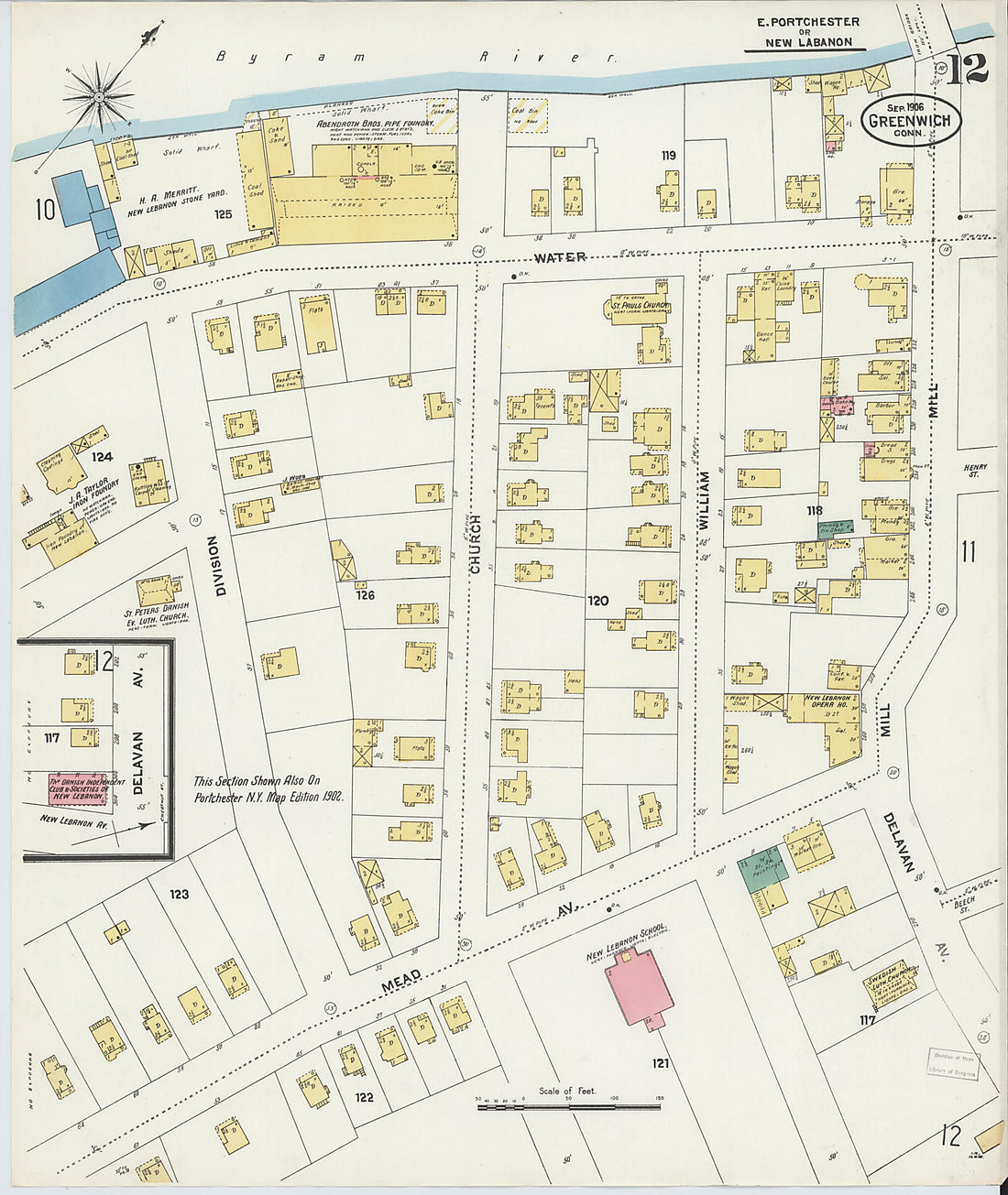 This old map of Greenwich, Fairfield County, Connecticut was created by Sanborn Map Company in 1906