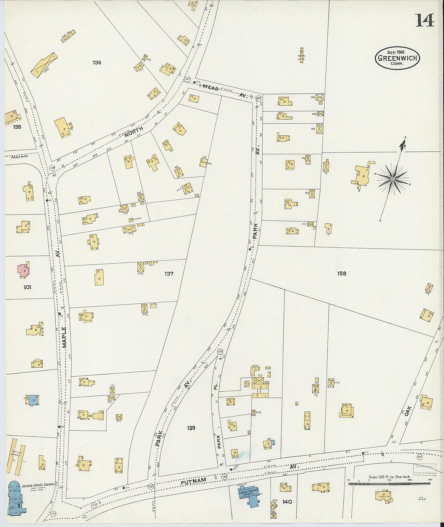 This old map of Greenwich, Fairfield County, Connecticut was created by Sanborn Map Company in 1906