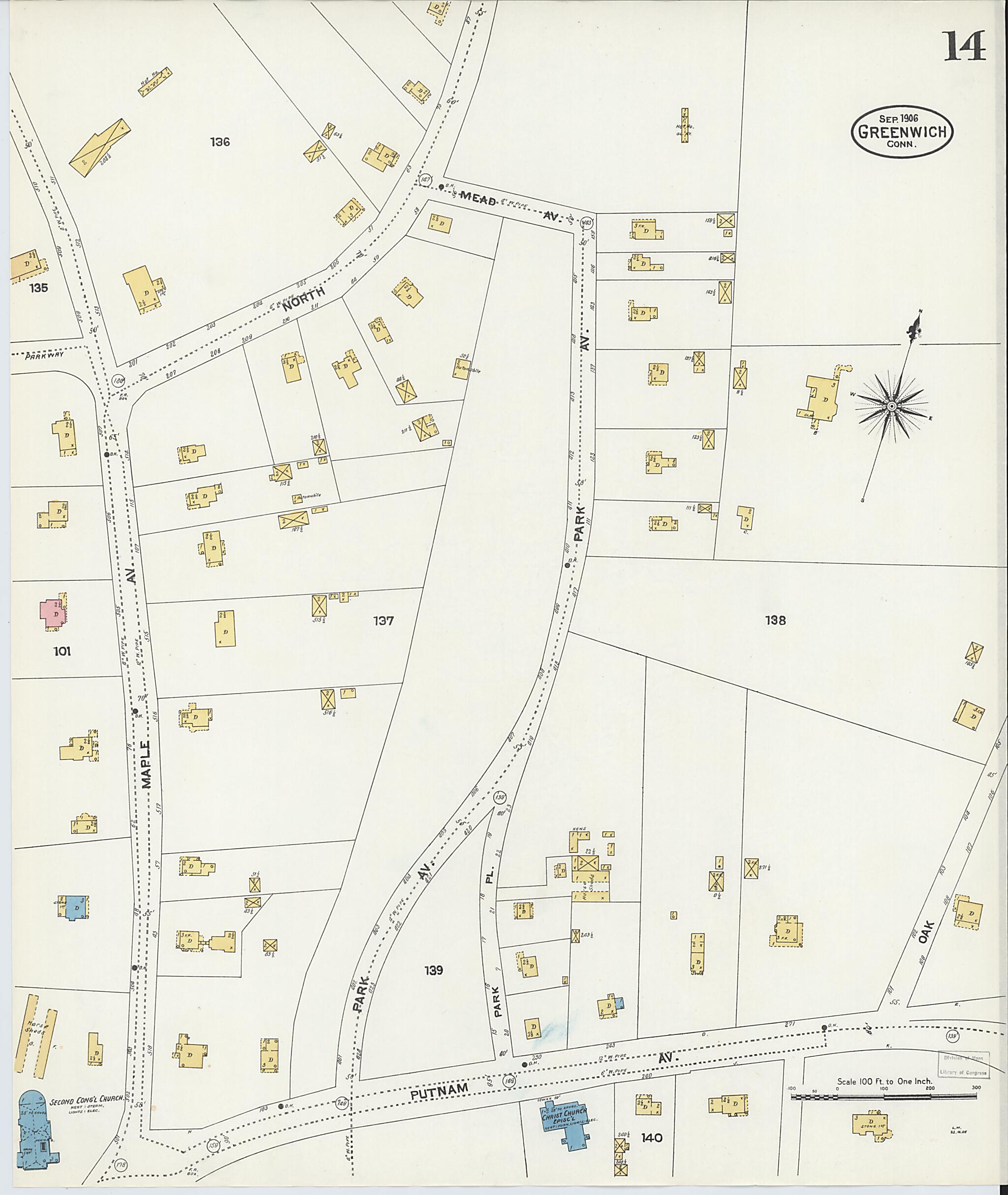 This old map of Greenwich, Fairfield County, Connecticut was created by Sanborn Map Company in 1906