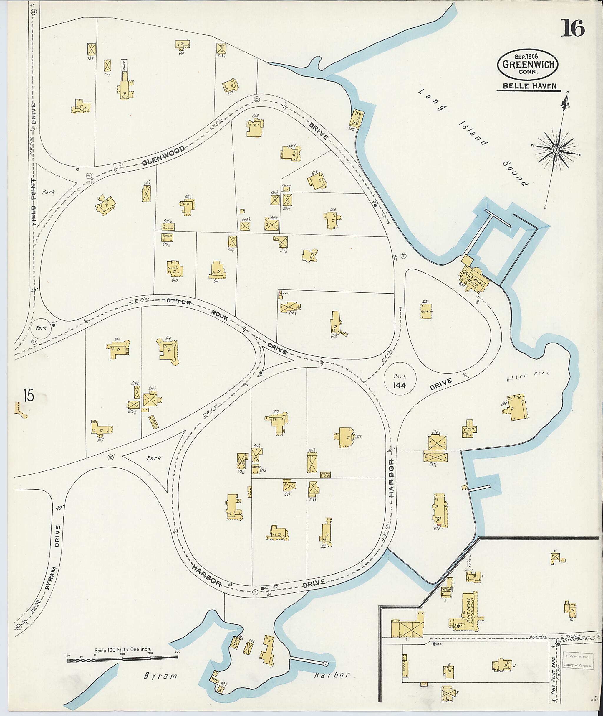 This old map of Greenwich, Fairfield County, Connecticut was created by Sanborn Map Company in 1906