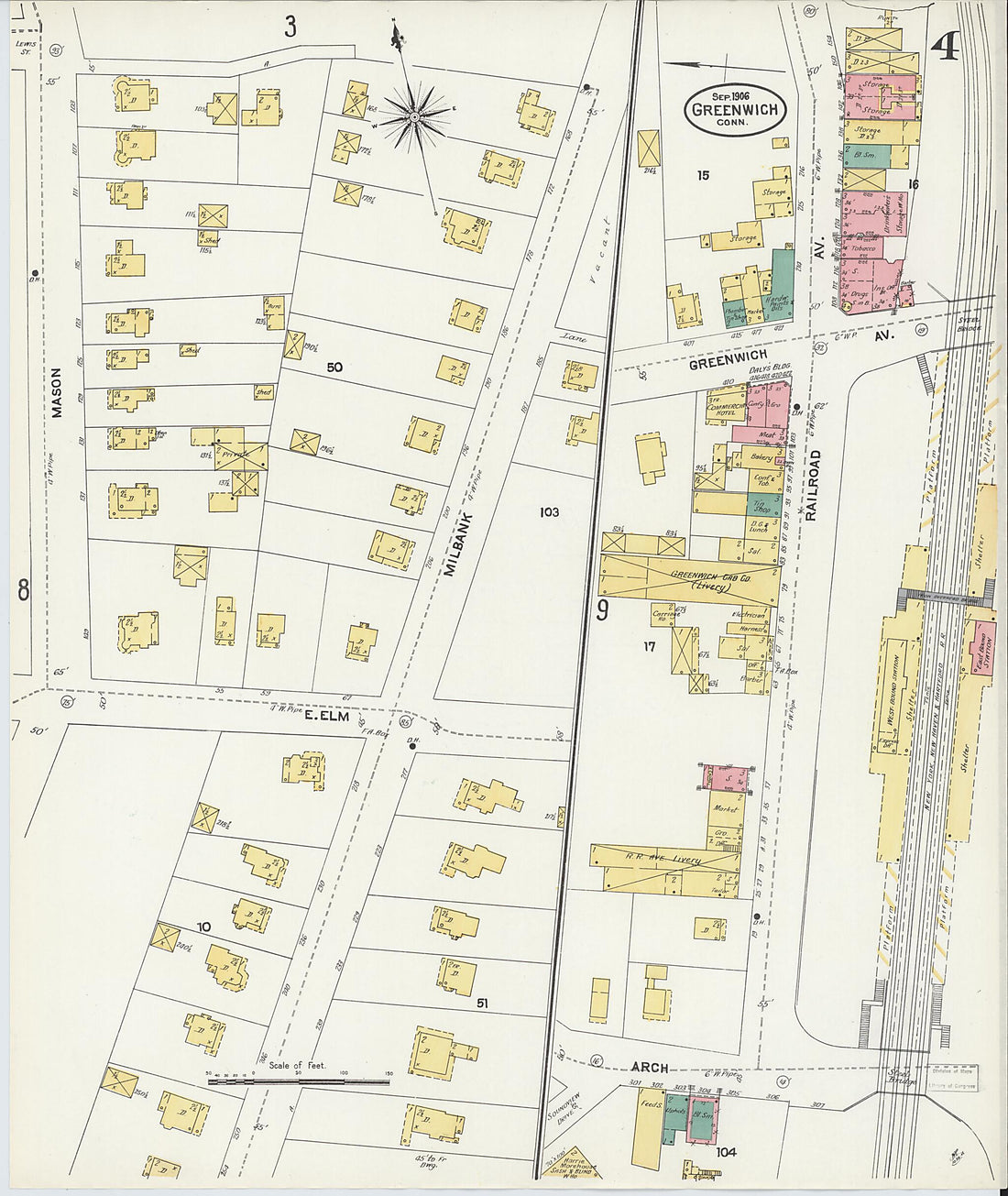 This old map of Greenwich, Fairfield County, Connecticut was created by Sanborn Map Company in 1906