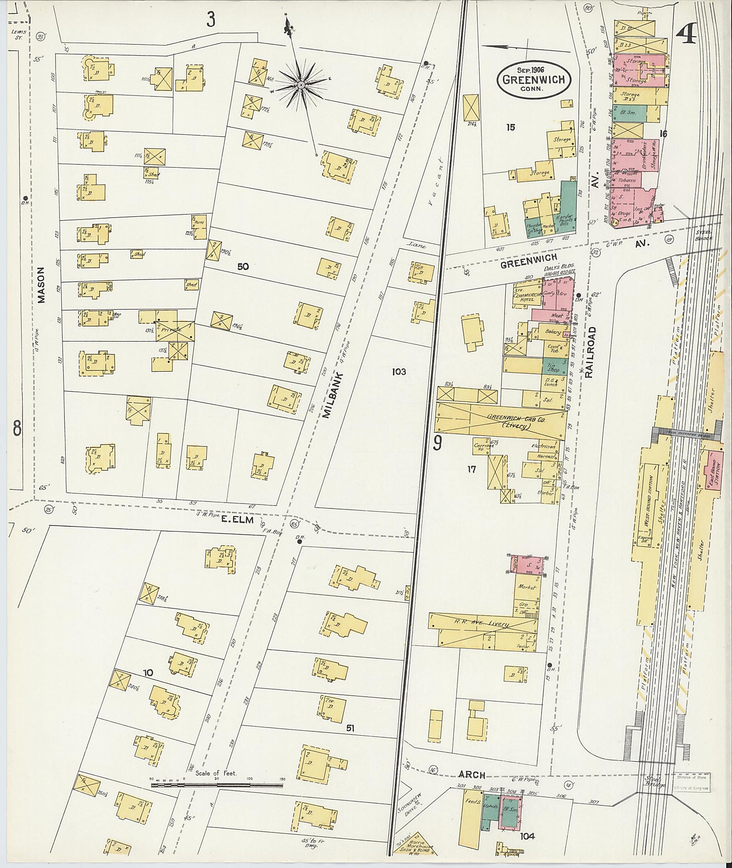 This old map of Greenwich, Fairfield County, Connecticut was created by Sanborn Map Company in 1906