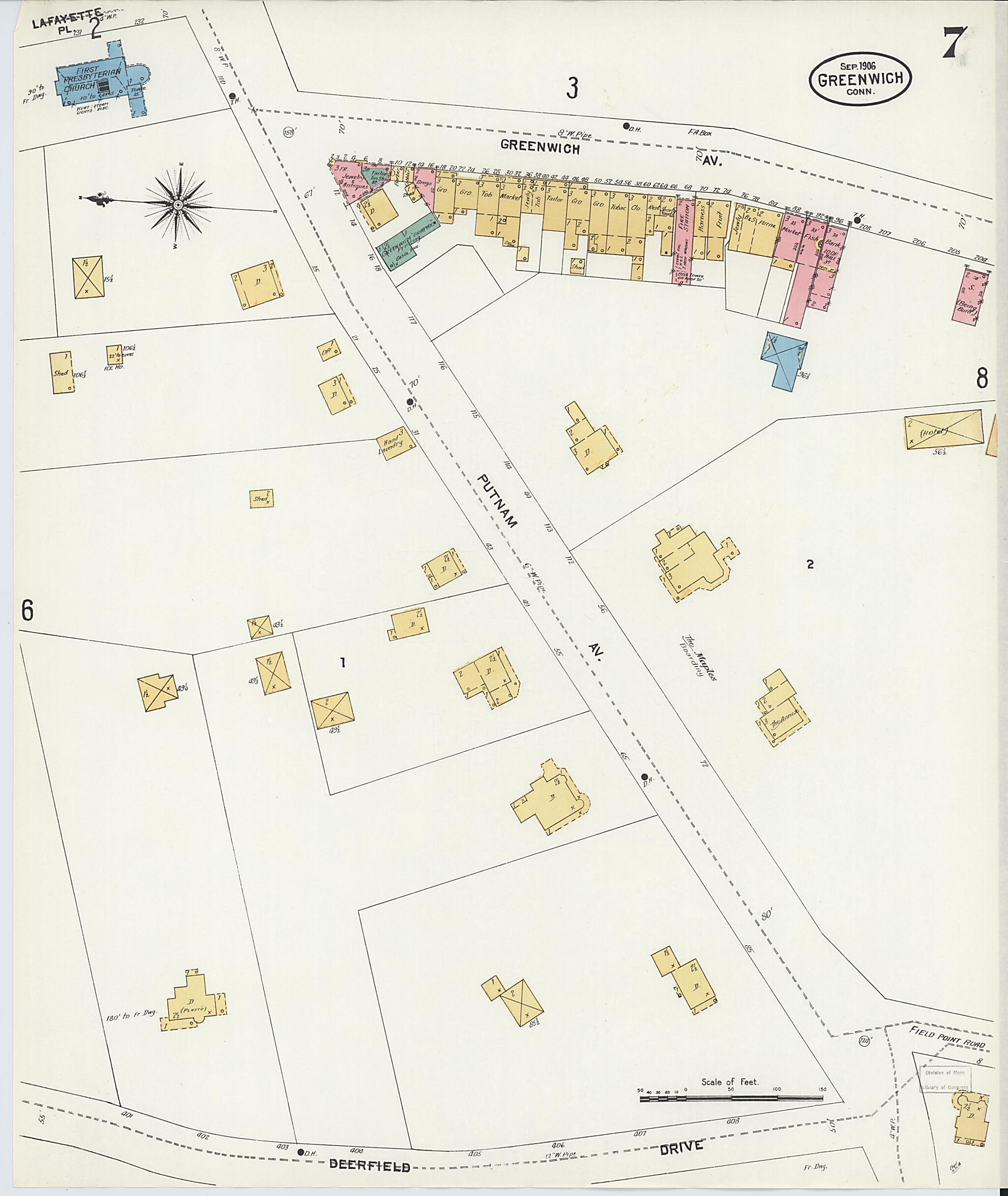 This old map of Greenwich, Fairfield County, Connecticut was created by Sanborn Map Company in 1906