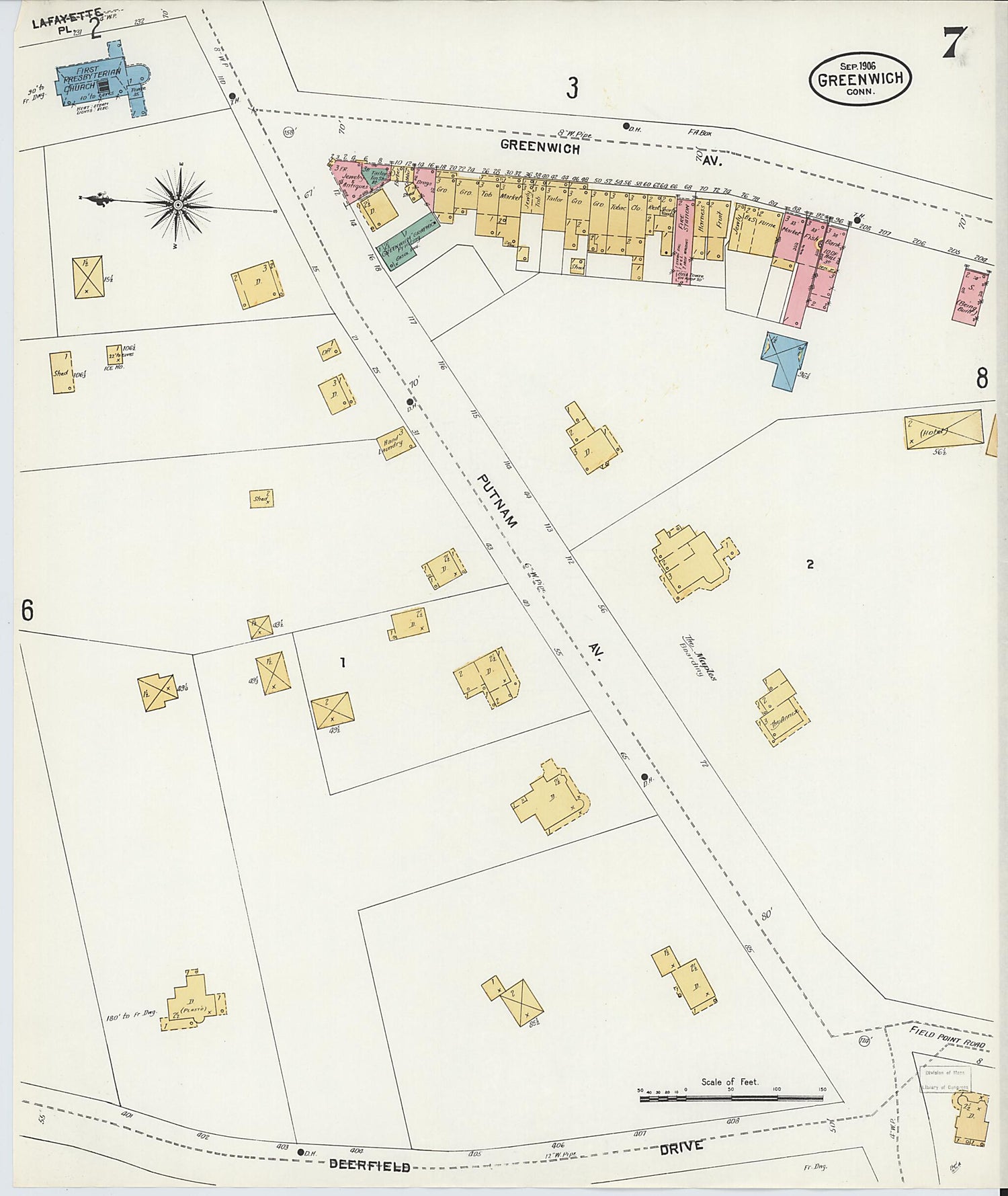 This old map of Greenwich, Fairfield County, Connecticut was created by Sanborn Map Company in 1906