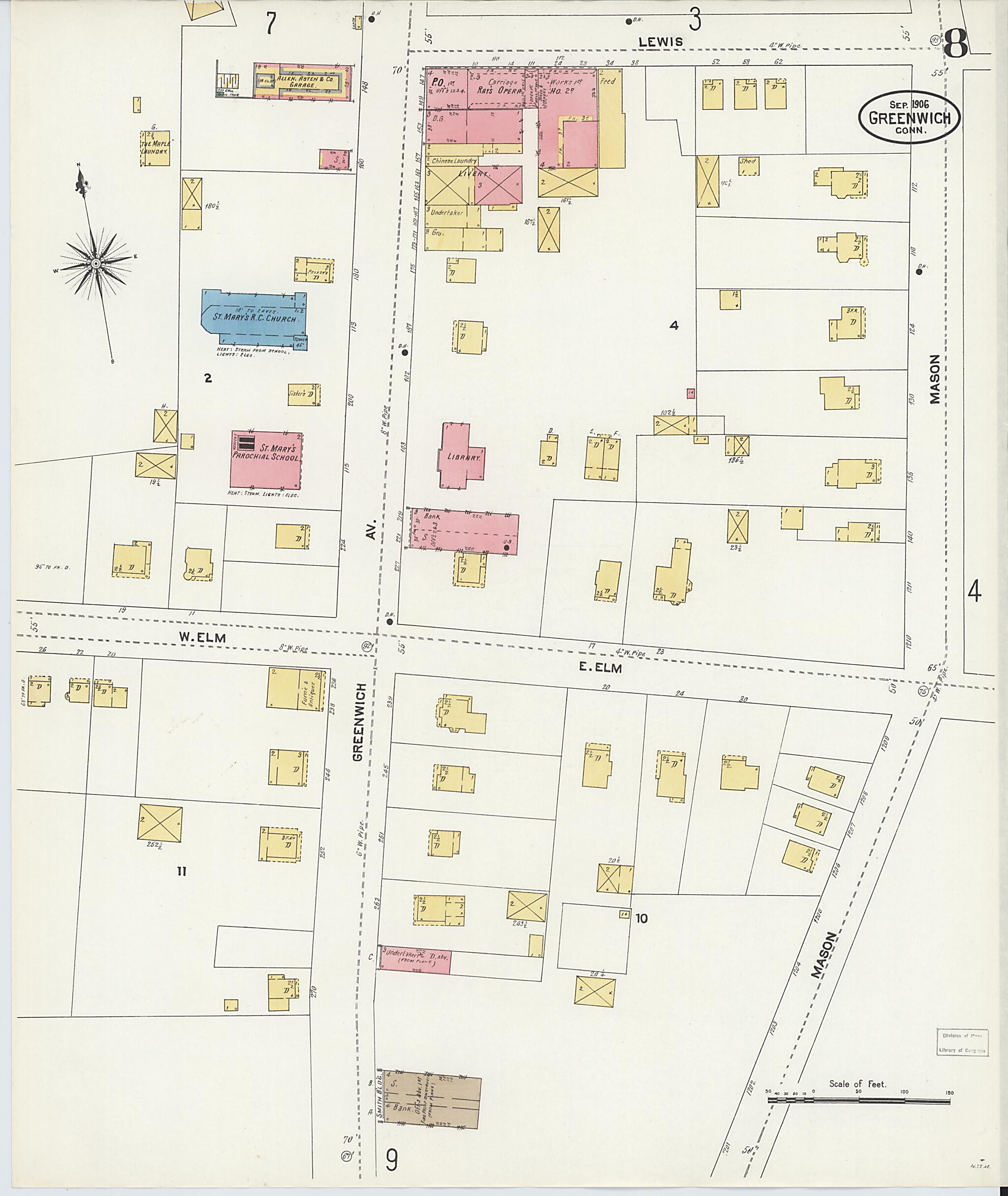 This old map of Greenwich, Fairfield County, Connecticut was created by Sanborn Map Company in 1906