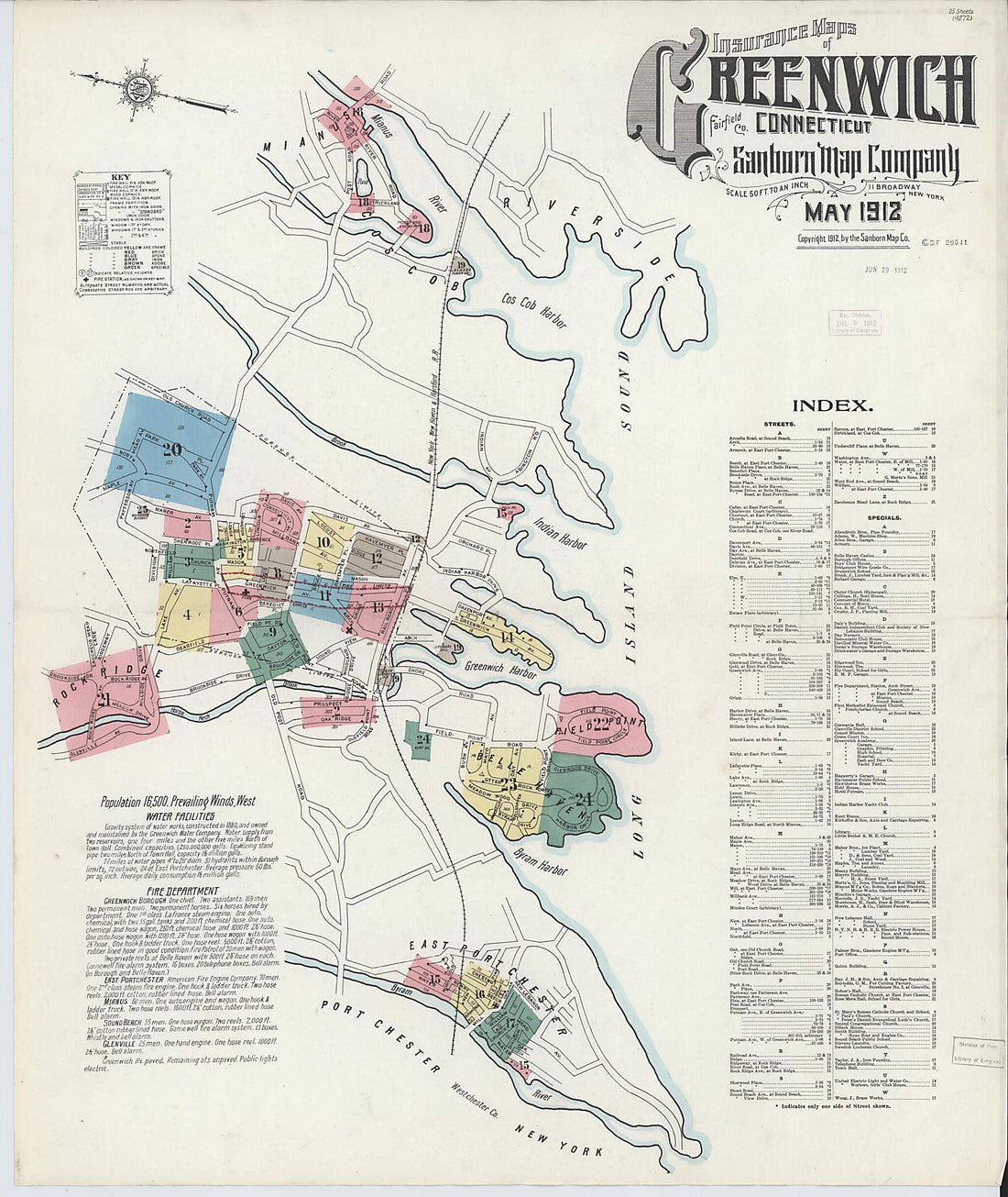 This old map of Greenwich, Fairfield County, Connecticut was created by Sanborn Map Company in 1912