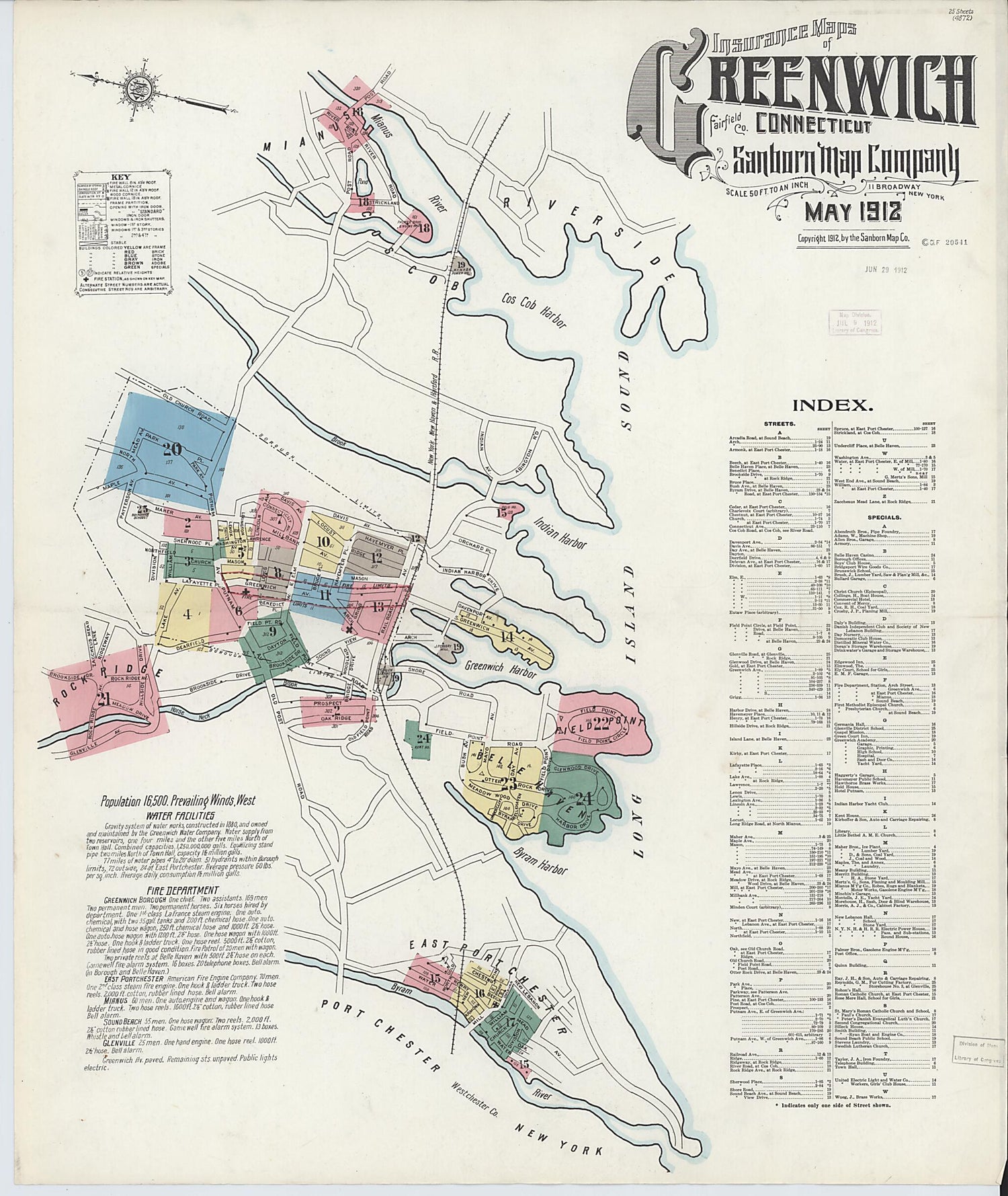 This old map of Greenwich, Fairfield County, Connecticut was created by Sanborn Map Company in 1912