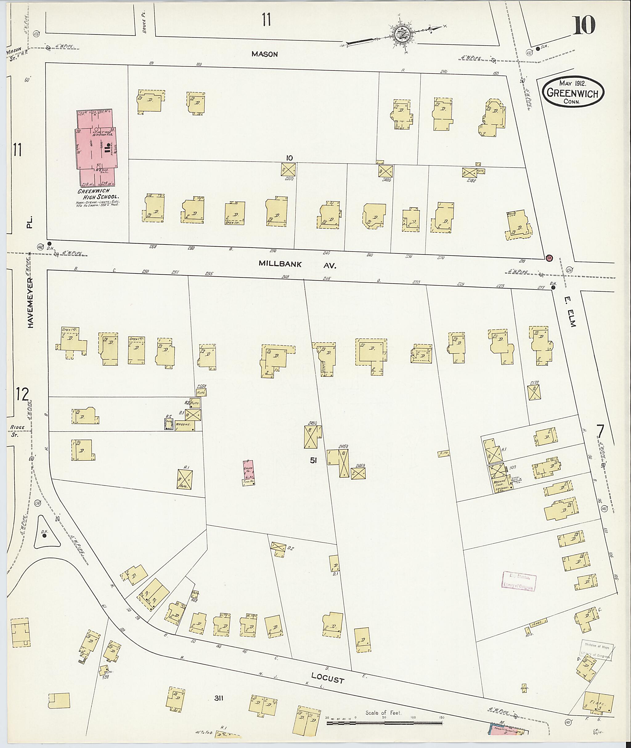 This old map of Greenwich, Fairfield County, Connecticut was created by Sanborn Map Company in 1912