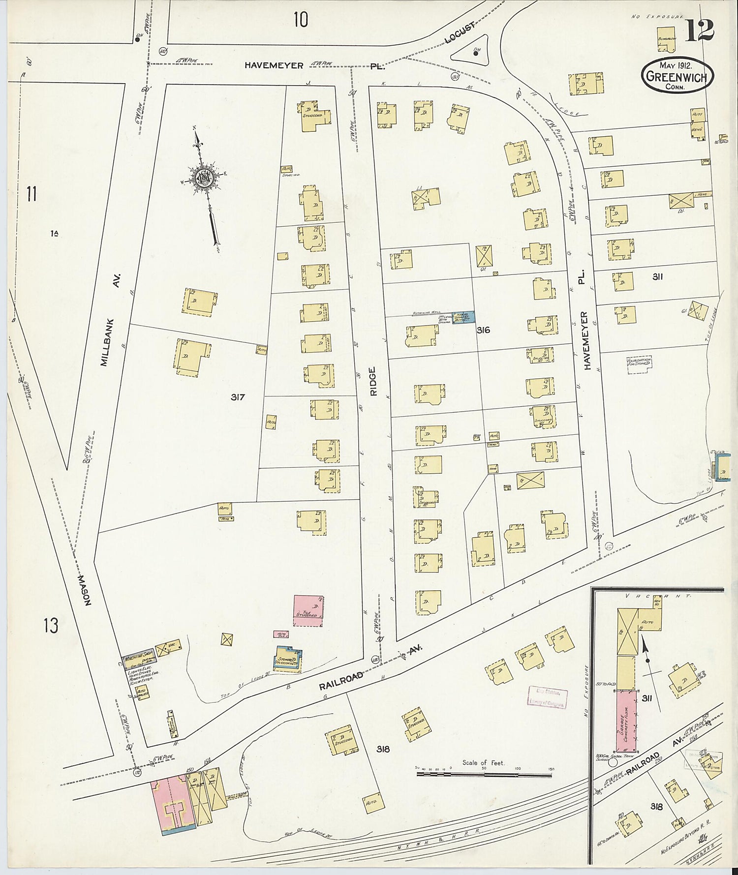 This old map of Greenwich, Fairfield County, Connecticut was created by Sanborn Map Company in 1912