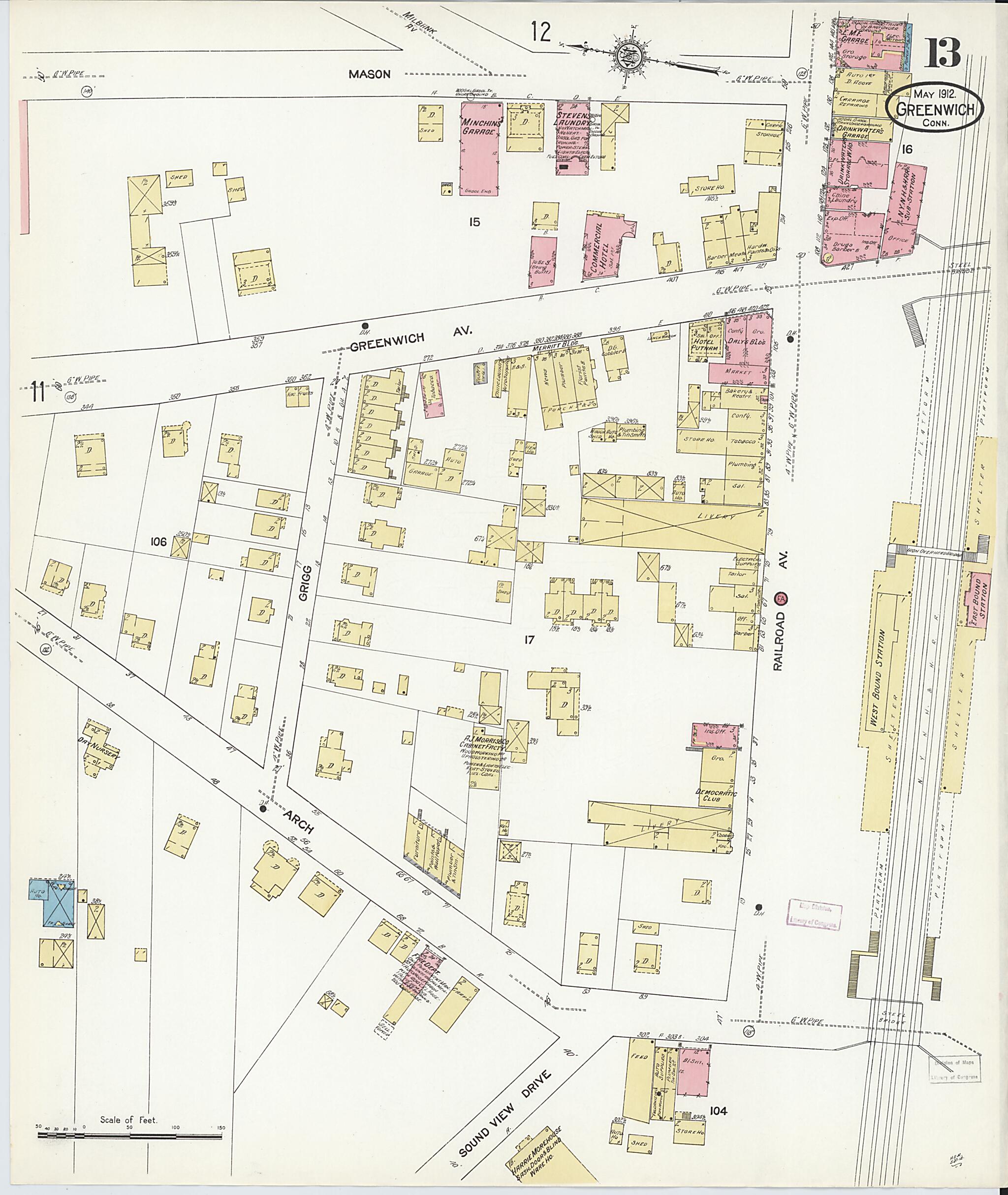 This old map of Greenwich, Fairfield County, Connecticut was created by Sanborn Map Company in 1912