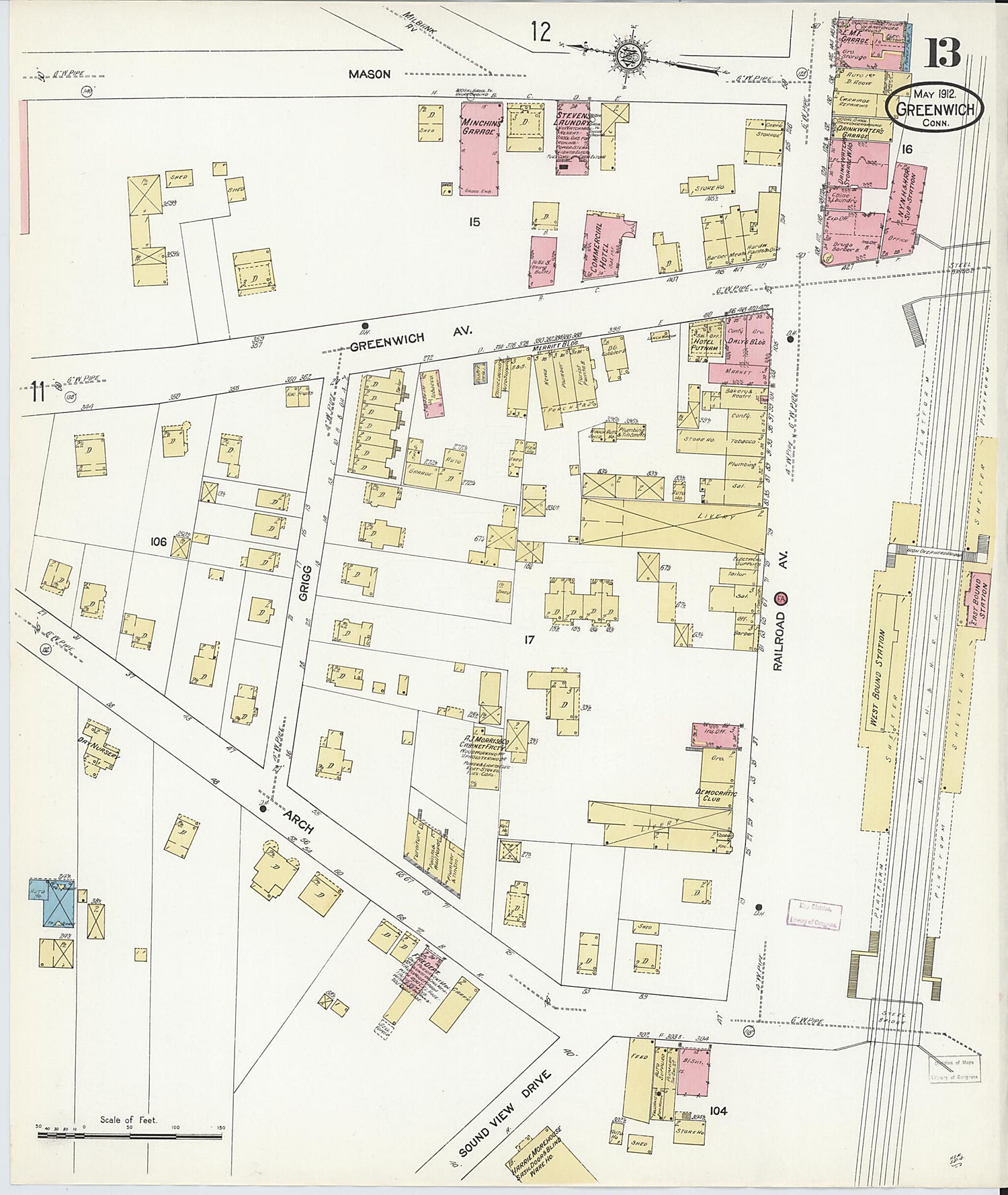 This old map of Greenwich, Fairfield County, Connecticut was created by Sanborn Map Company in 1912